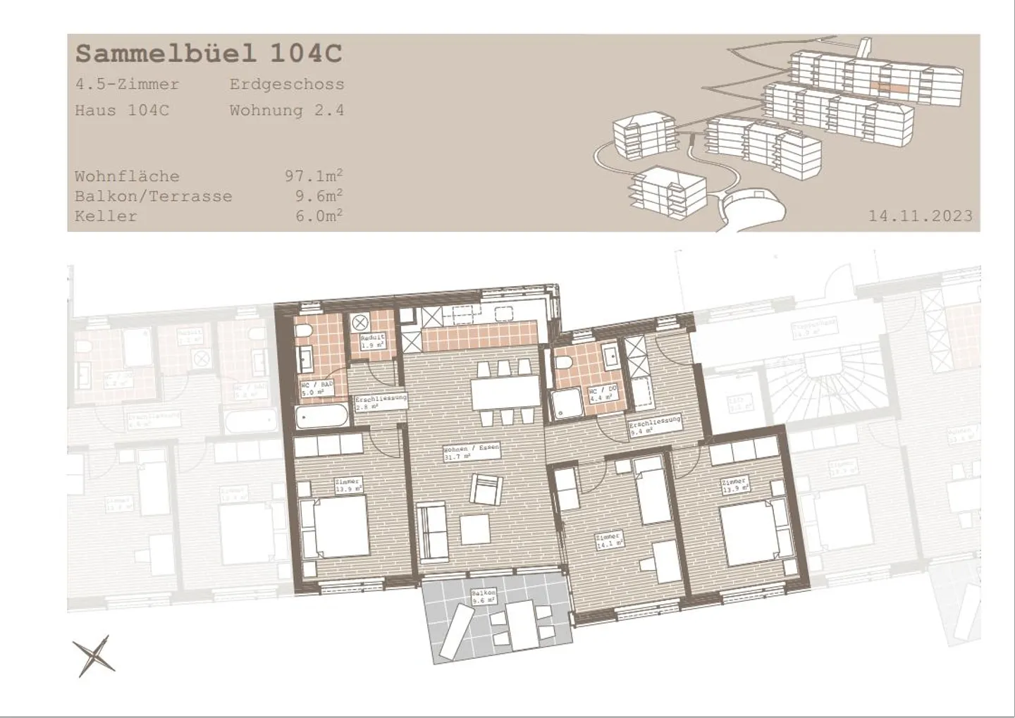 Moderne 4.5-Zimmer-Wohnung im Zentrum von Teufen - Foto 9 di 9