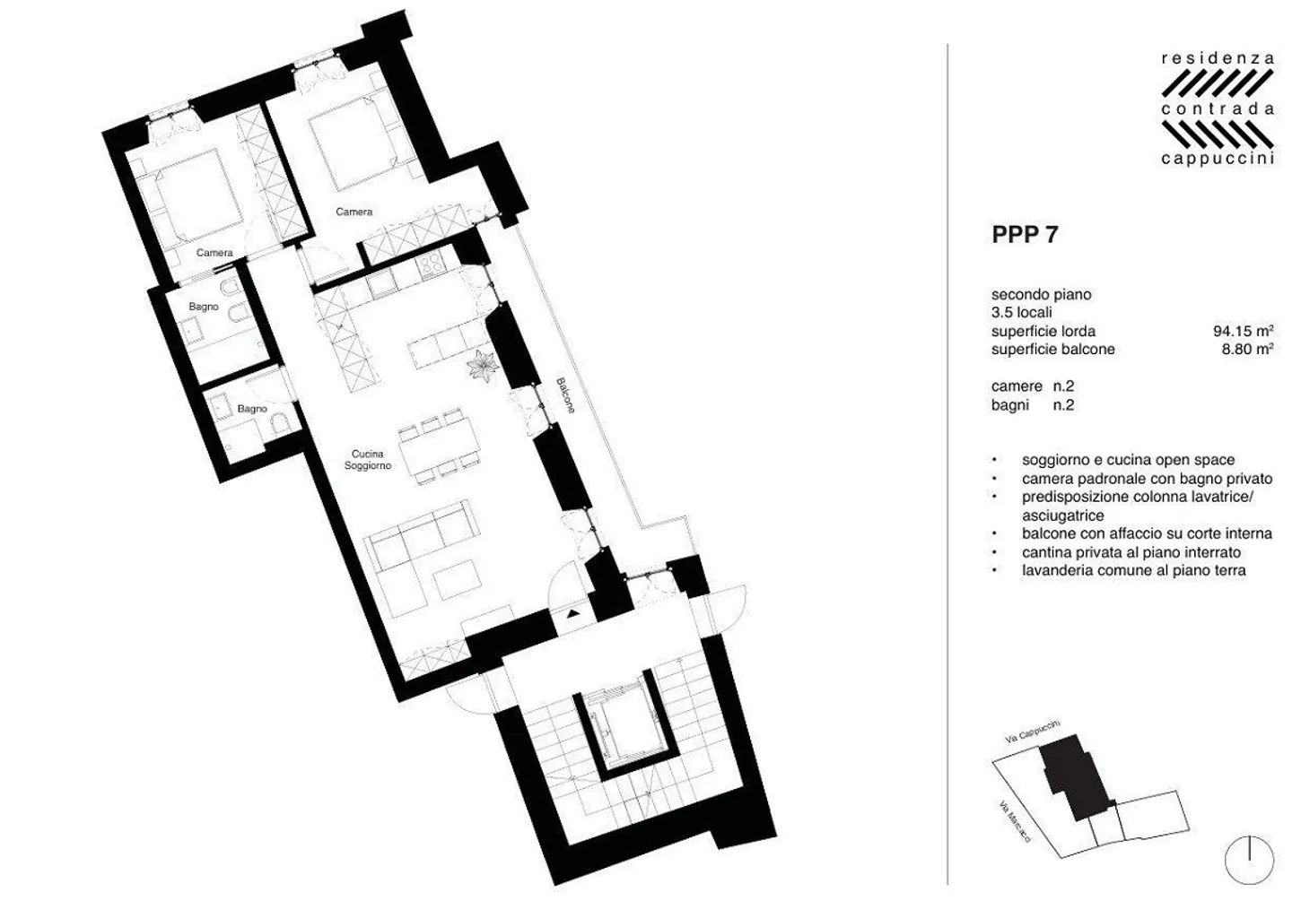 Résidence Contrada Cappuccini - Appartement 3.5 au deuxième étage au cœur de Locarno (résidence secondaire) - Photo 5 sur 5