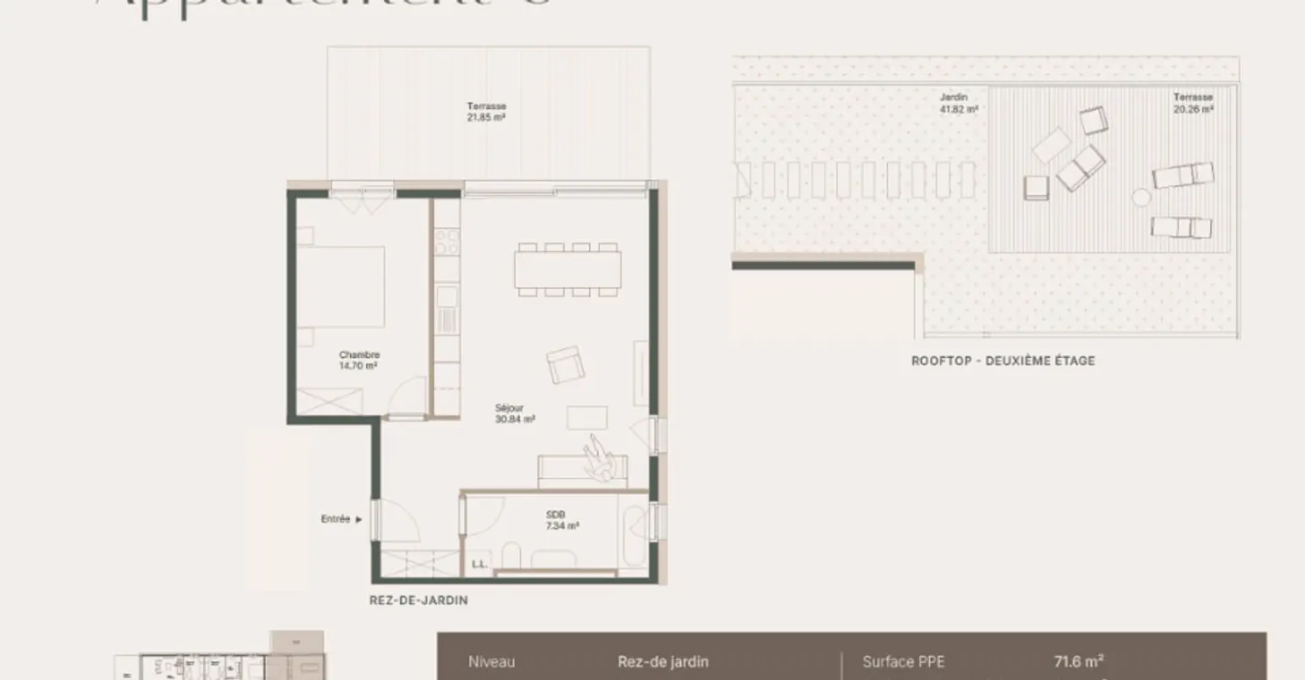 3-room apartment on the garden level with private rooftop - Photo 3 of 3