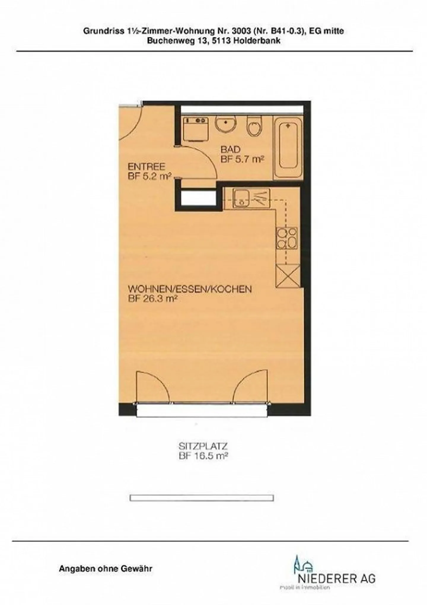 appartamento al piano terra con impianto di lavaggio / 37,4 m2 1½-room - Foto 7 di 7