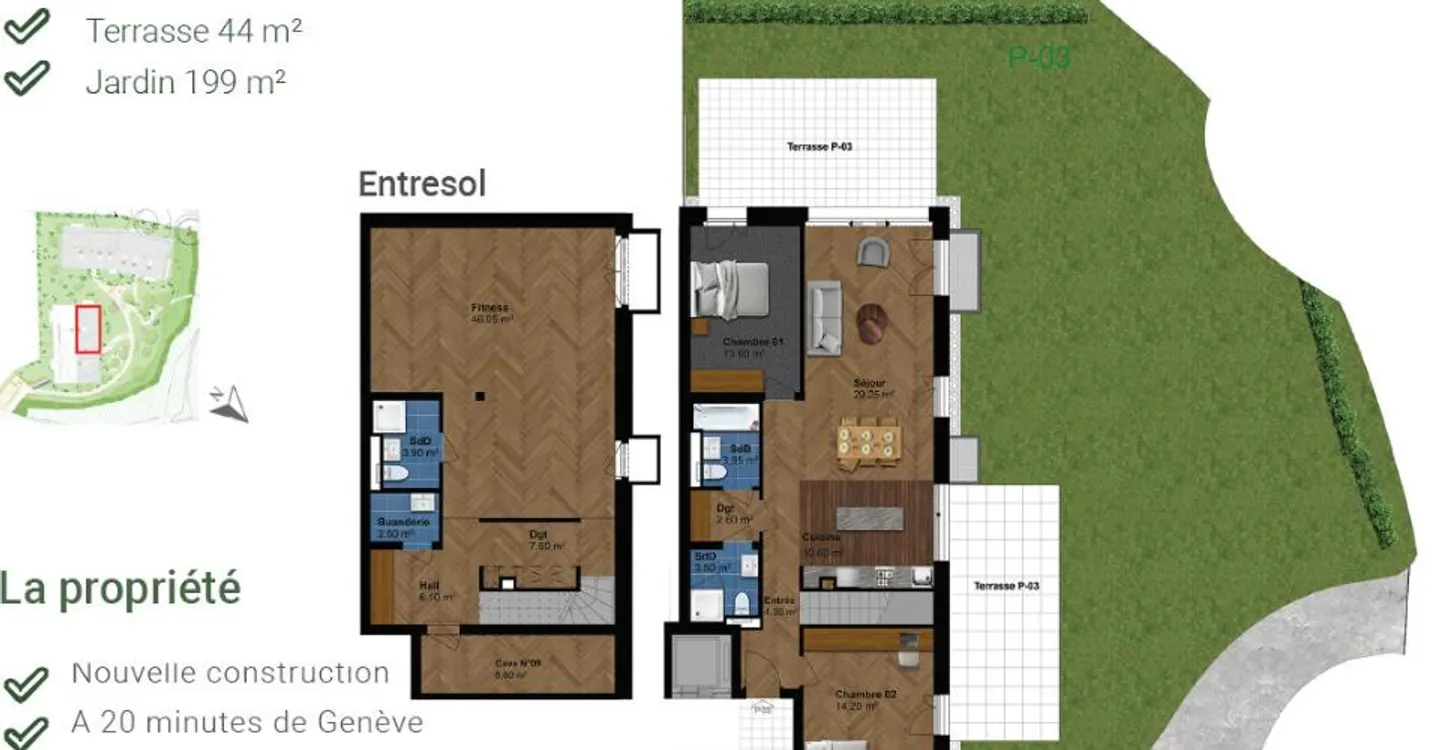 Modernes 4-Zimmer-Apartment in einem Neubau in Satigny - Foto 2 von 2