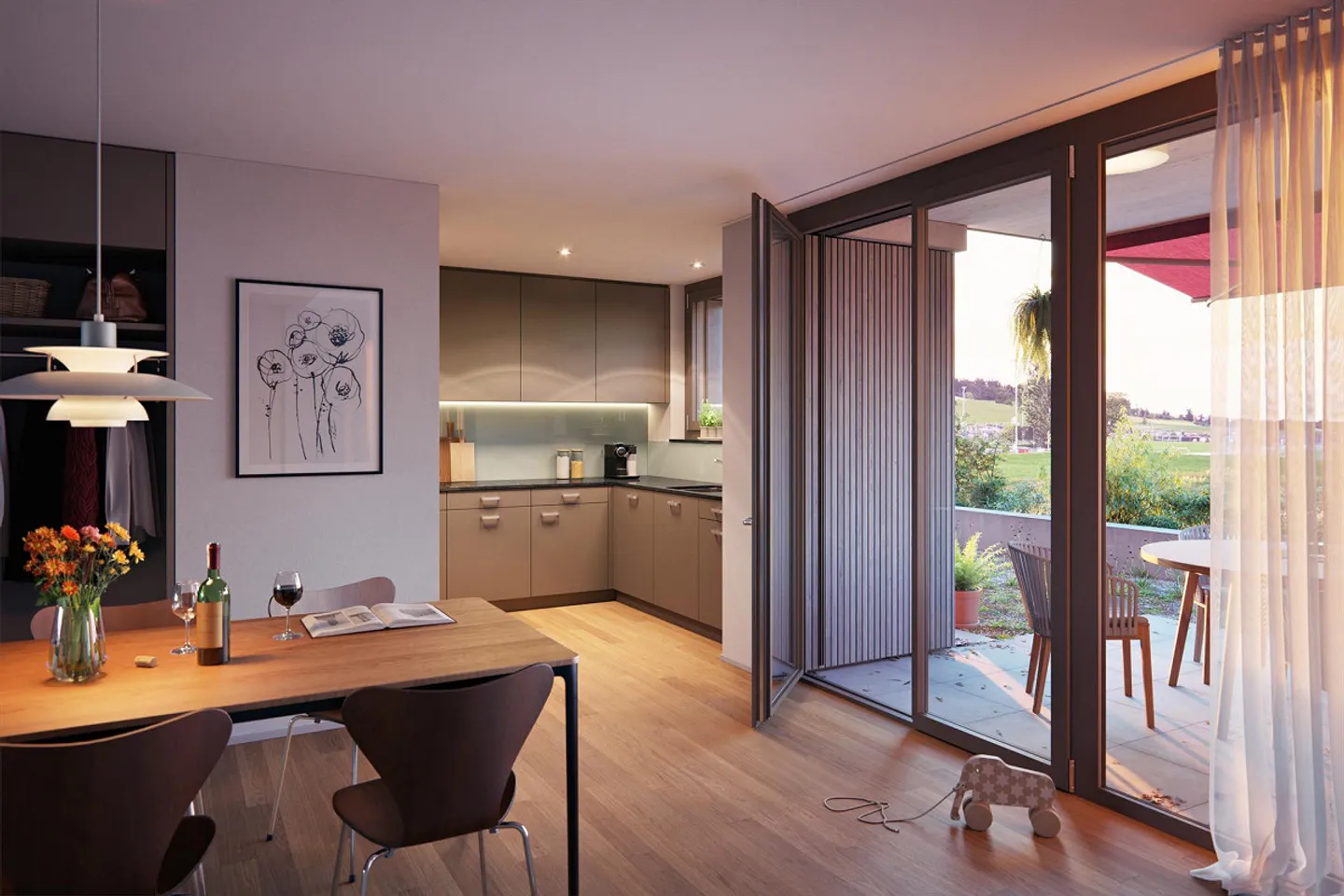 Moderno, luminoso appartamento di 2,5 stanze in una zona verde con posizione soleggiata e vista! - Foto 1 di 7