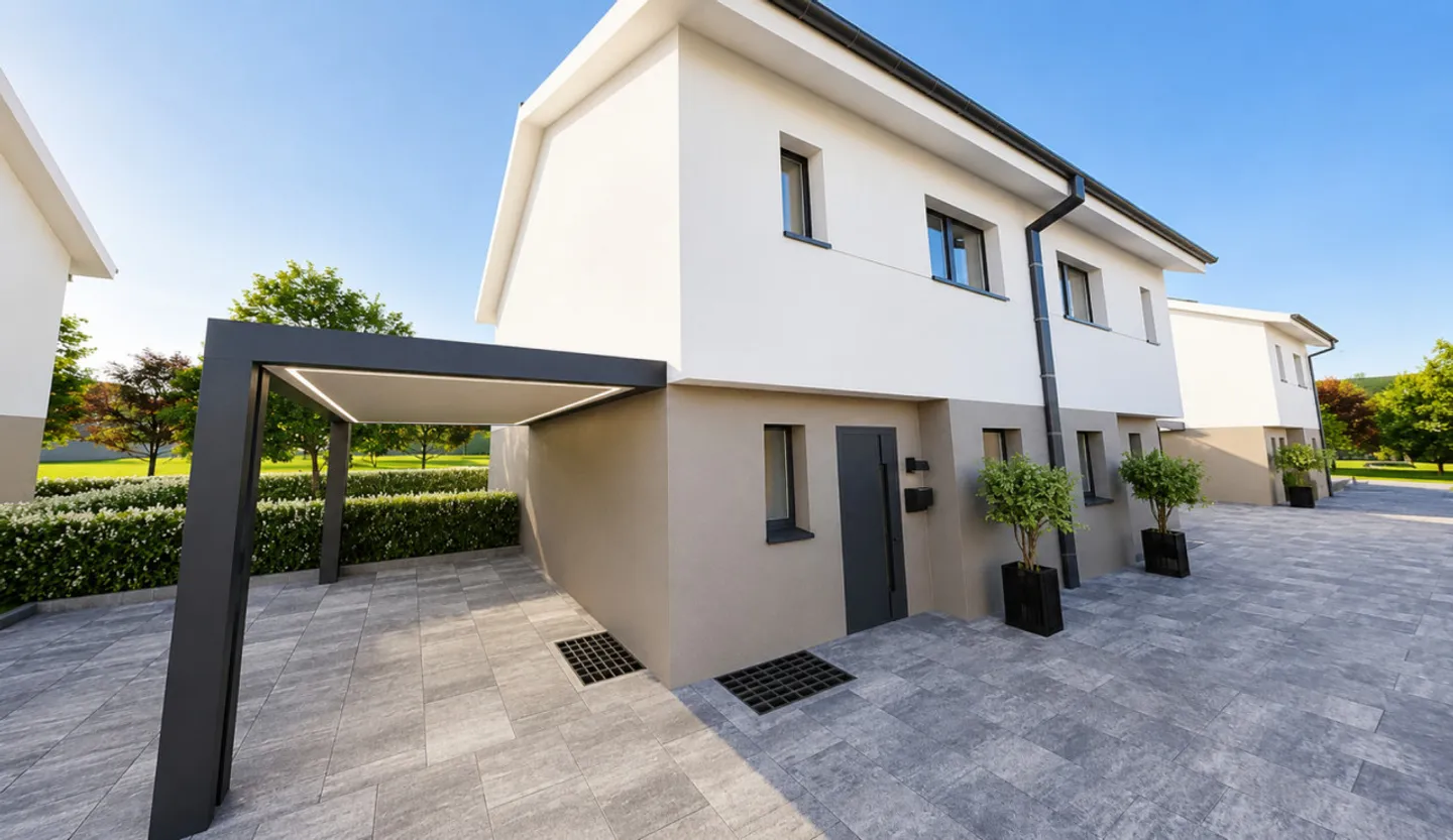 Elegante casa bifamiliare con giardino privato, terrazza e carport - Foto 1 di 19