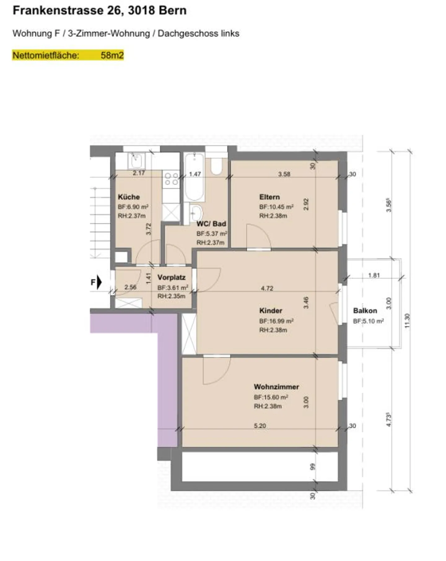Appartement attrayant de 3 pièces avec balcon à Bern-Bümpliz - Photo 8 sur 9