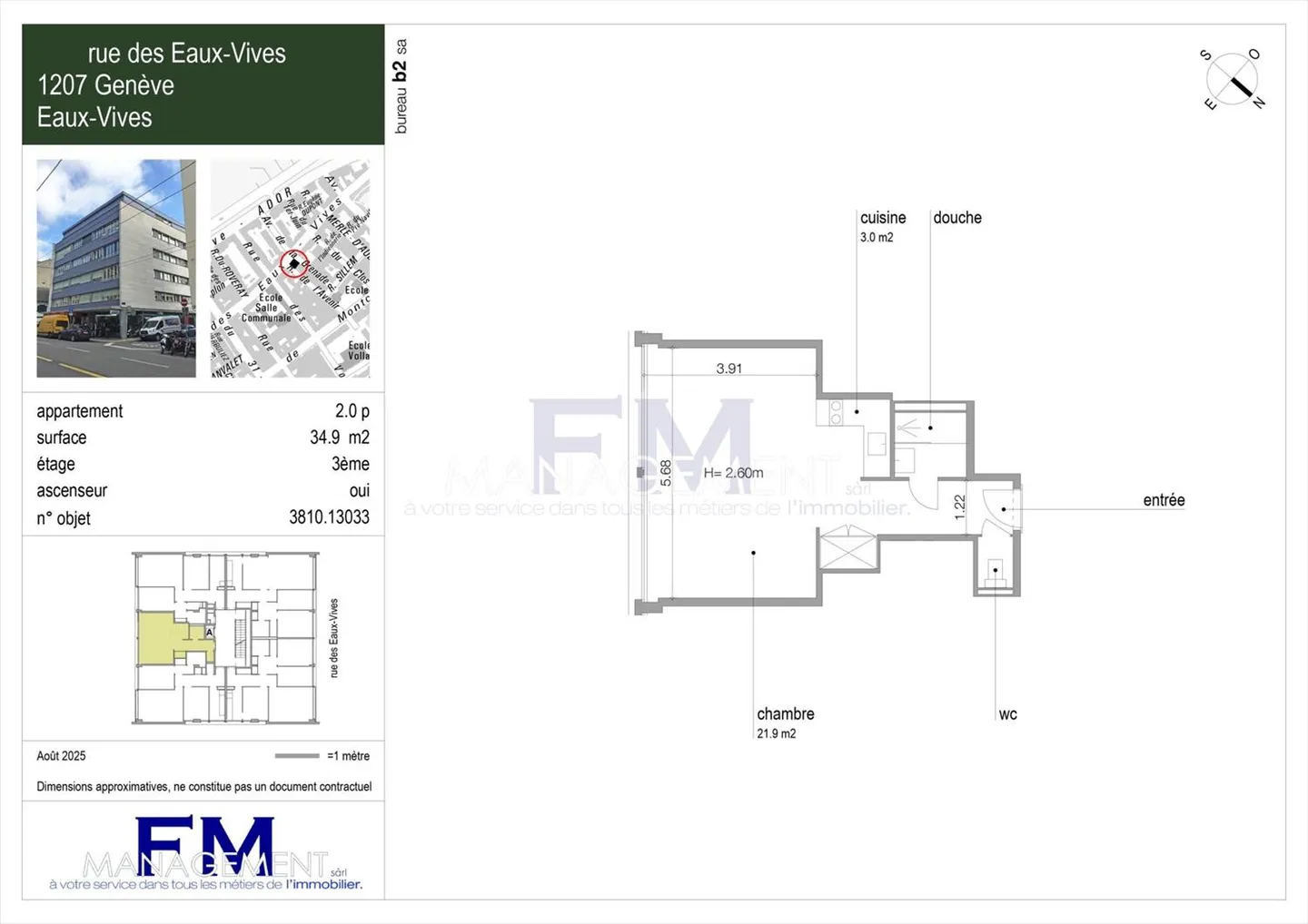 Eaux-Vives, 2 Zimmer im 3. Stock, ca. 35m2 - Foto 5 von 5