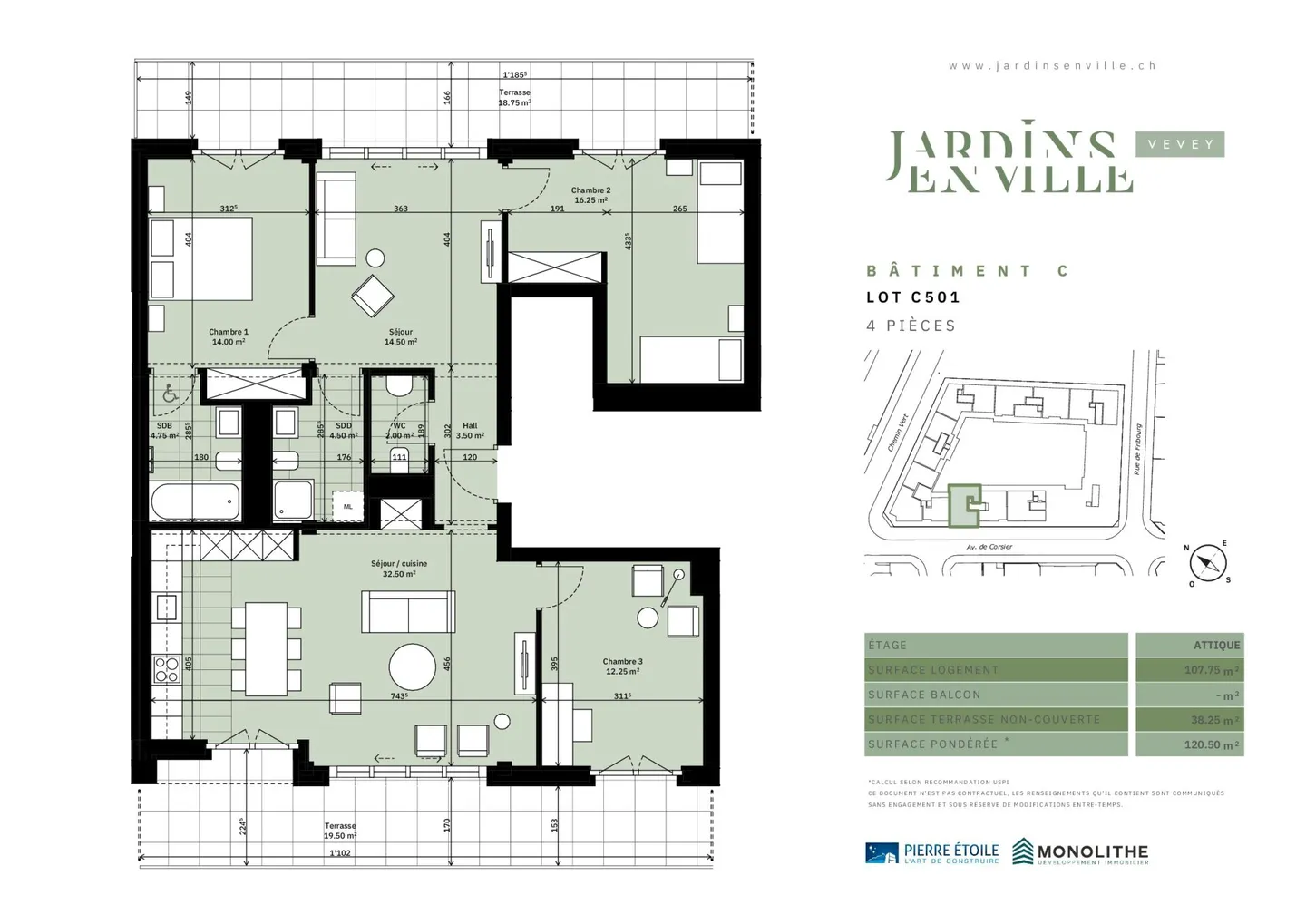 Attique spacieux avec terrasses - Photo 7 sur 7