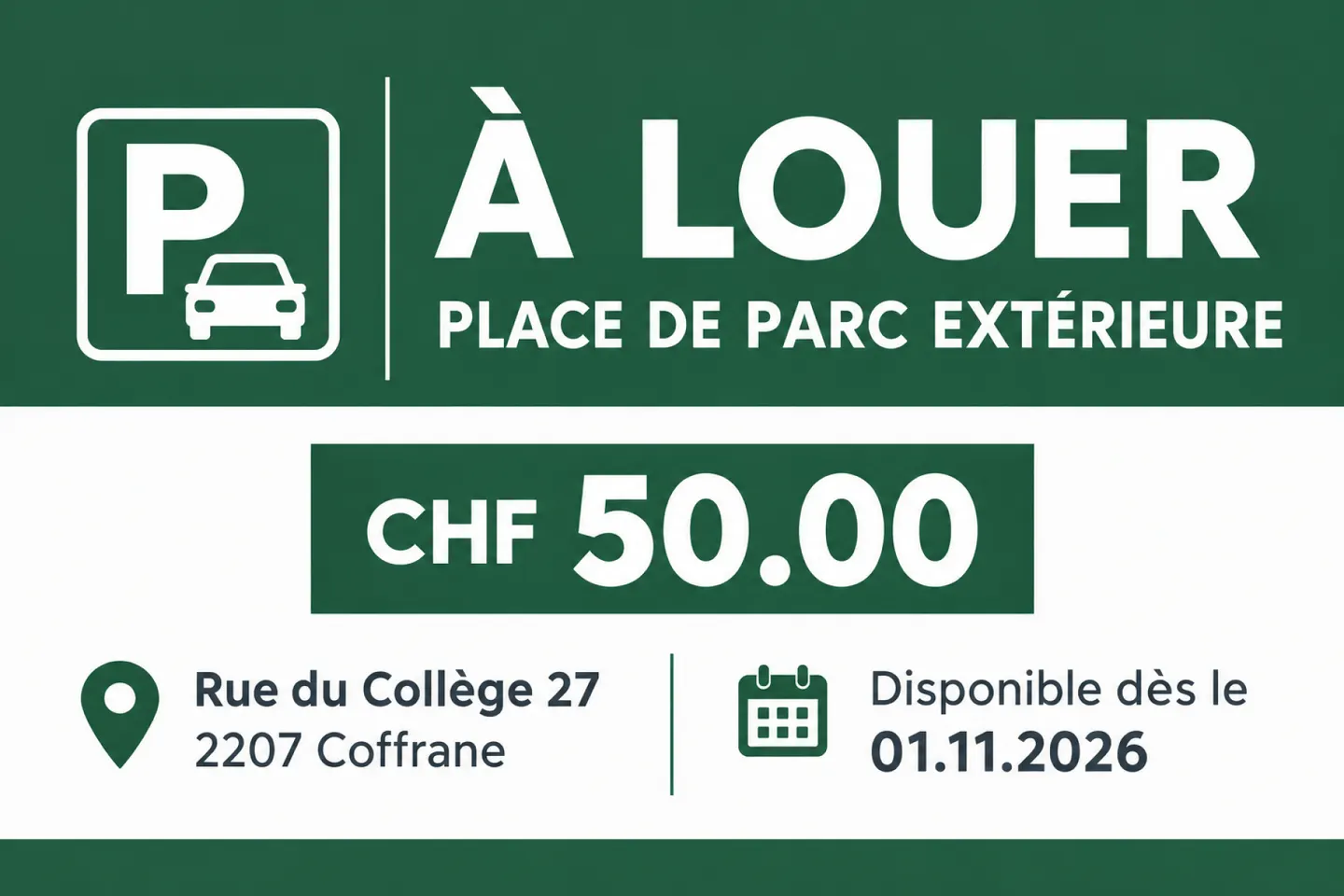 PLACE DE PARC EXTÉRIEURE À LOUER À COFFRANE - Photo 1 of 1