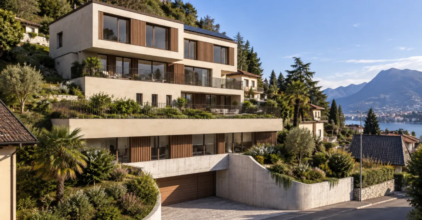 Bissone: Grundstück mit Seeblick und Projekt für eine exklusive Doppelhaushälfte - Foto 3 von 11