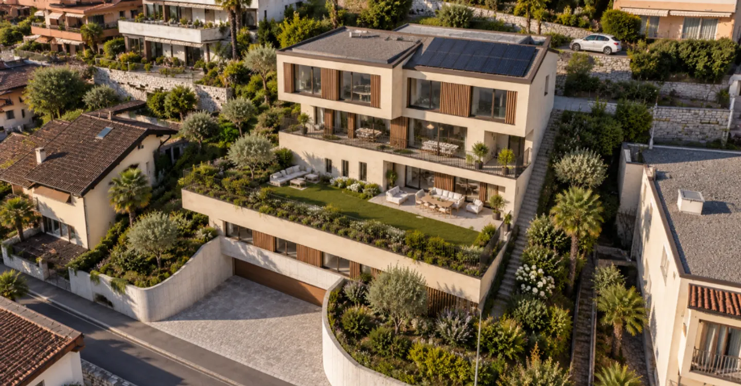 Bissone: Grundstück mit Seeblick und Projekt für eine exklusive Doppelhaushälfte - Foto 4 von 11