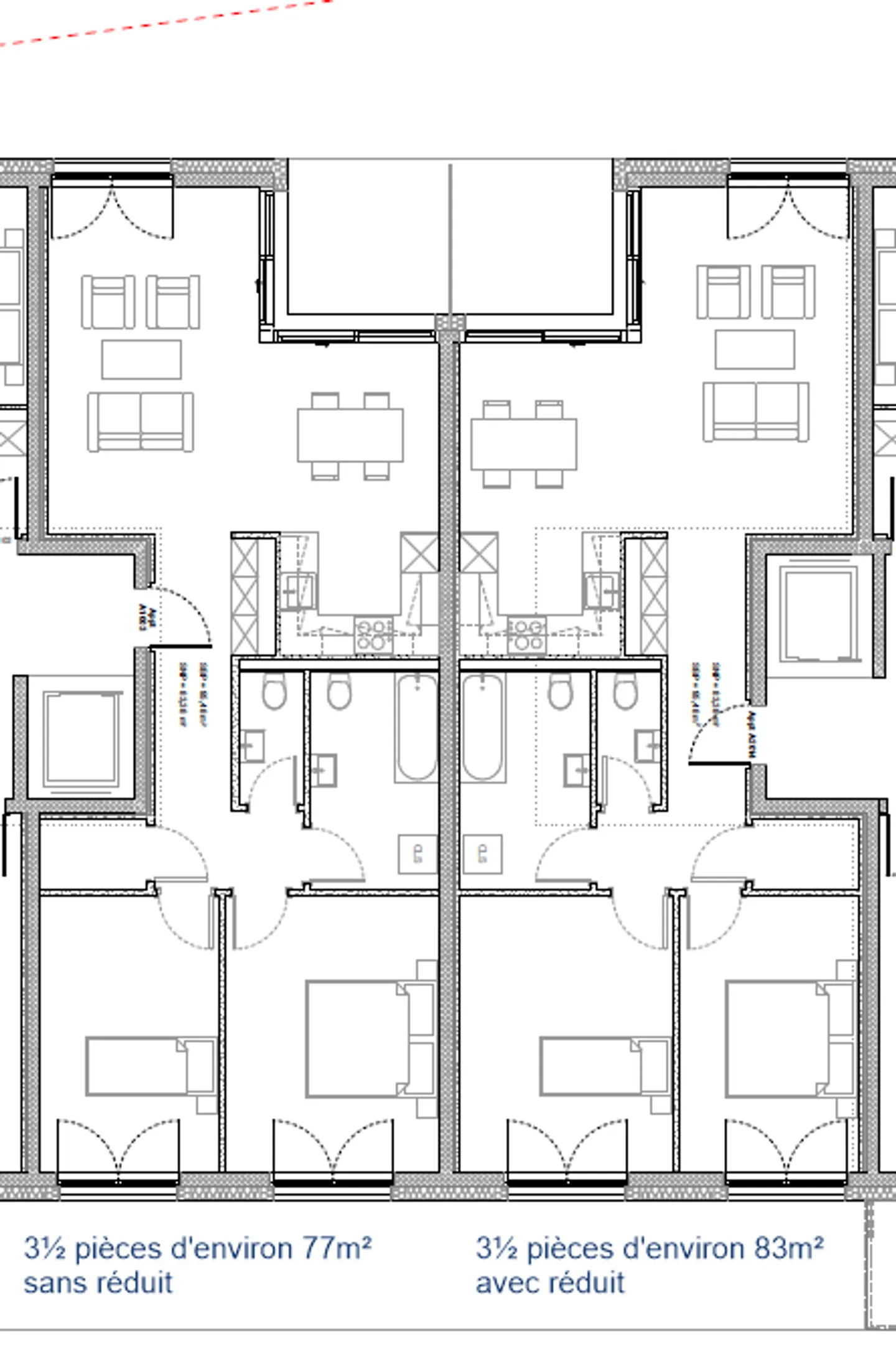 Appartamenti nuovi di 3½ locali di circa 77 o 83 m² comprendenti: - Ingresso con armadi a muro - Cucina ben attrezzata aperta - Soggiorno luminoso con accesso al balcone o alla terrazza - Due camere da letto - Bagno/WC con colonna di lavaggio - WC separato - Ripostiglio negli appartamenti di circa 83 m² - Balcone o terrazza - Foto 2 di 2