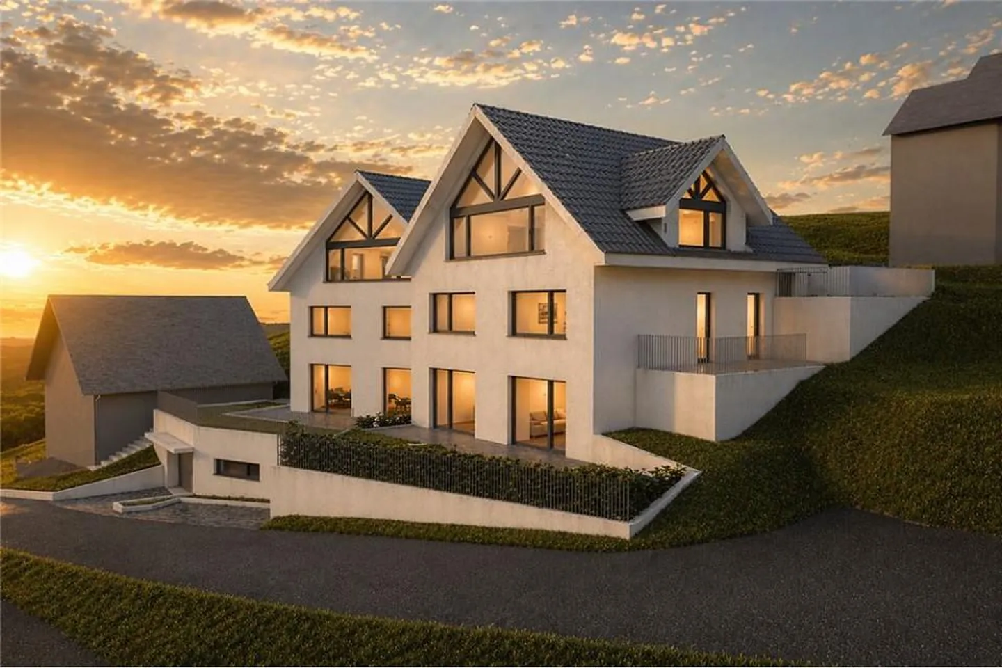Exklusives Doppelhaus über dem Zürichsee - Foto 1 von 4