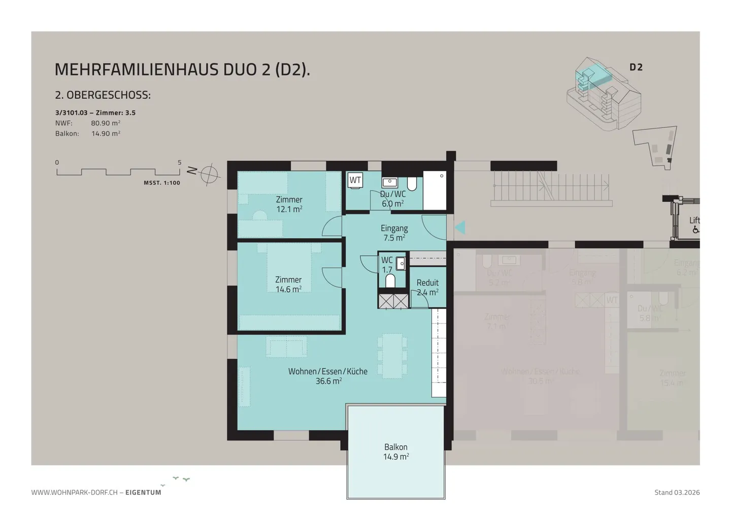 WOHNPARK DORF - Appartement 3.5 pièces au 2ème étage - Photo 4 sur 8