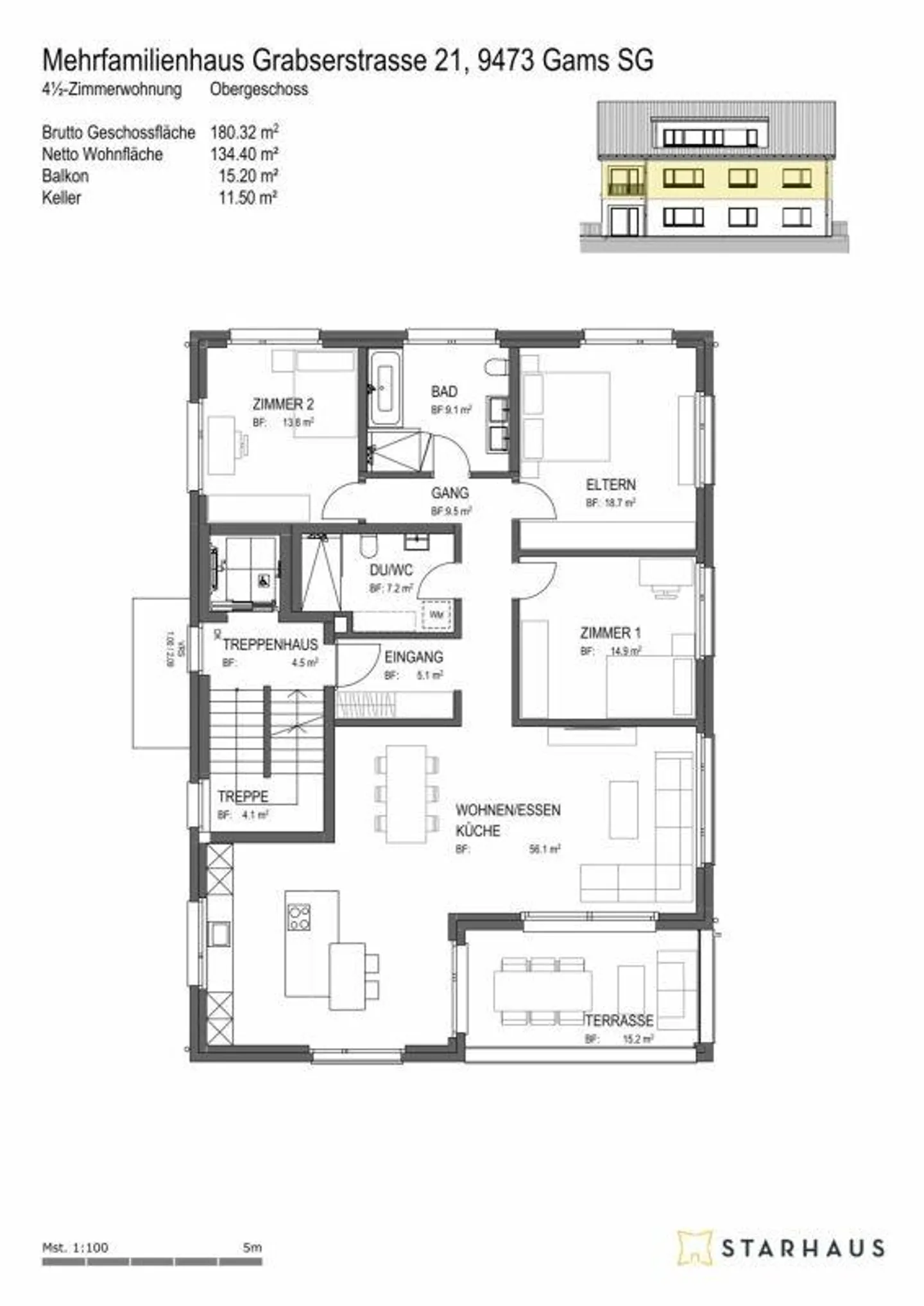 Appartamento 4 1/2 locali al 1° piano a Gams - Foto 8 di 11