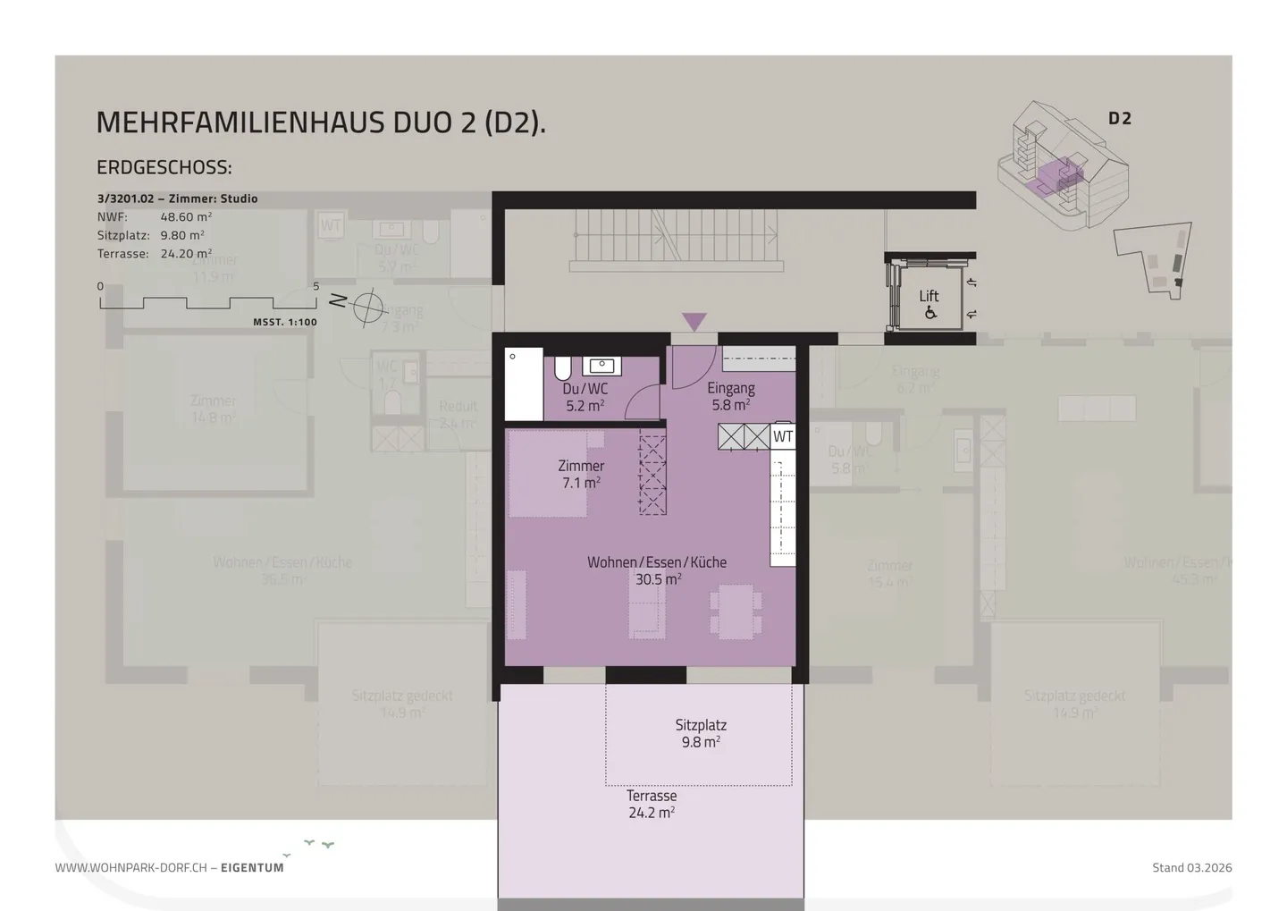 WOHNPARK DORF - Studio au Rez-de-Chaussée - Photo 5 sur 8