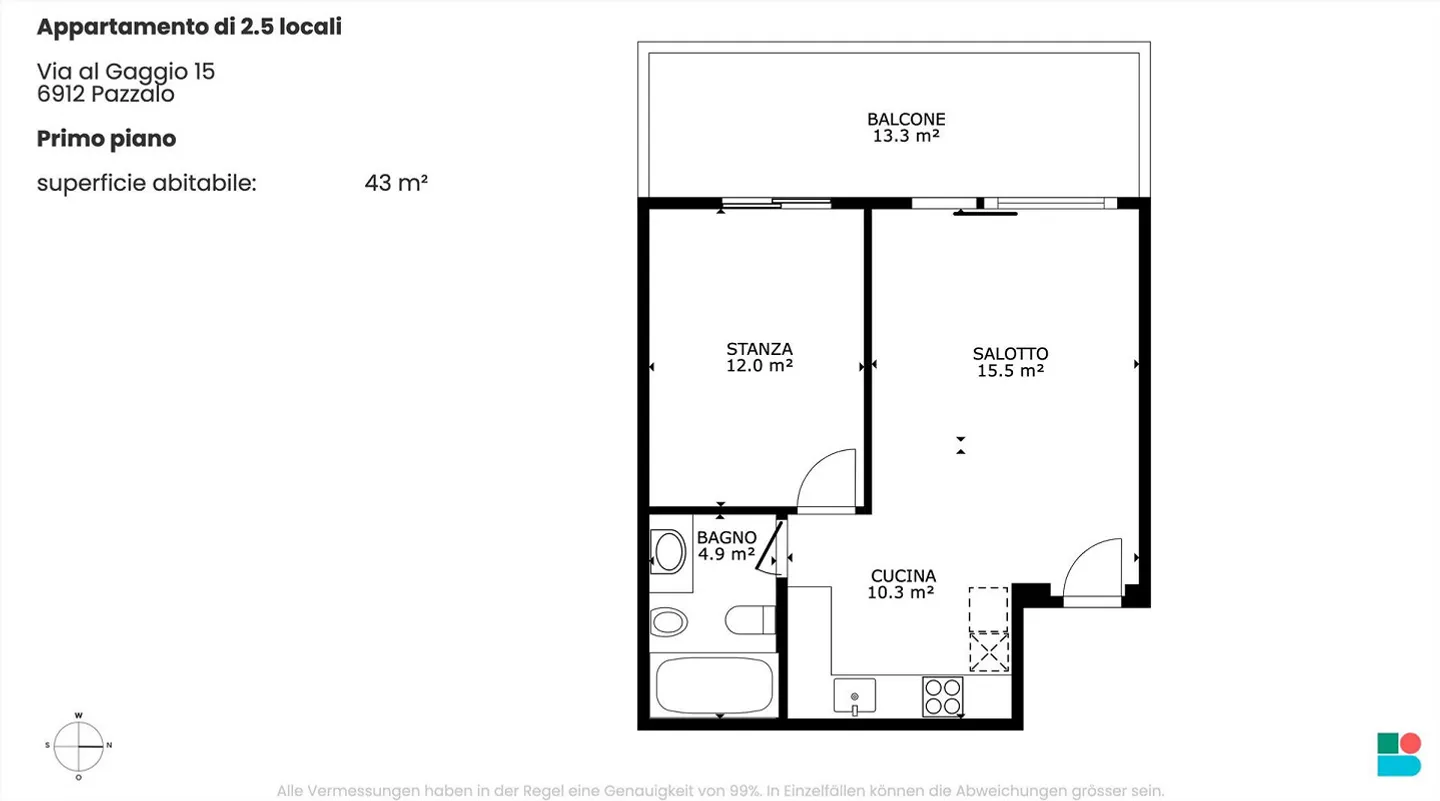 Practical 2.5-room apartment with beautiful view in Pazzallo - Photo 9 of 9