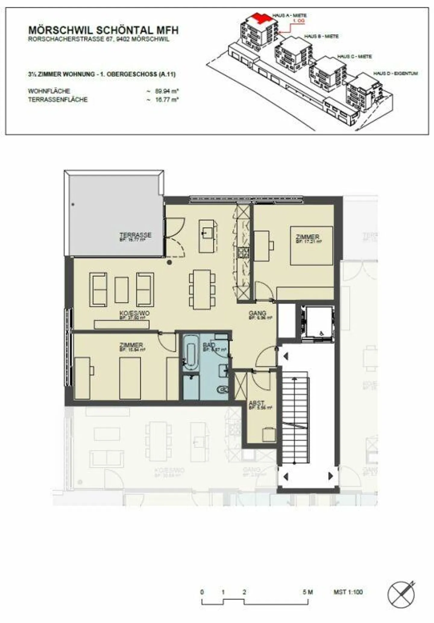 Modernes 3,5-Zimmer-Apartment mit Balkon - Foto 7 von 8