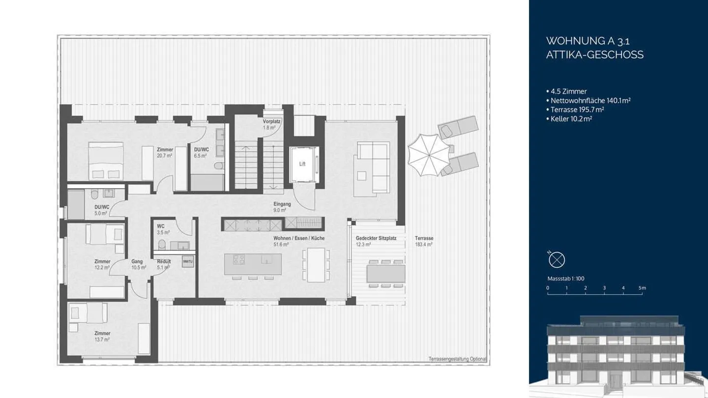 Appartamento attico 4½ locali - con vista lago e grande terrazza - Foto 8 di 10