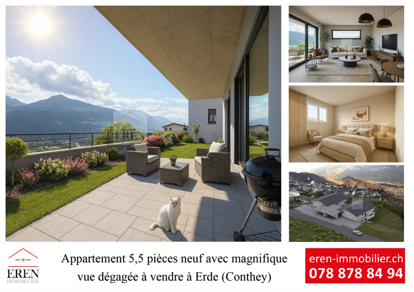 Bel appartement de 5,5 pièces avec vue magnifique à Erde (Conthey) à vendre - Dernier appartement disponible - Photo 1 sur 13