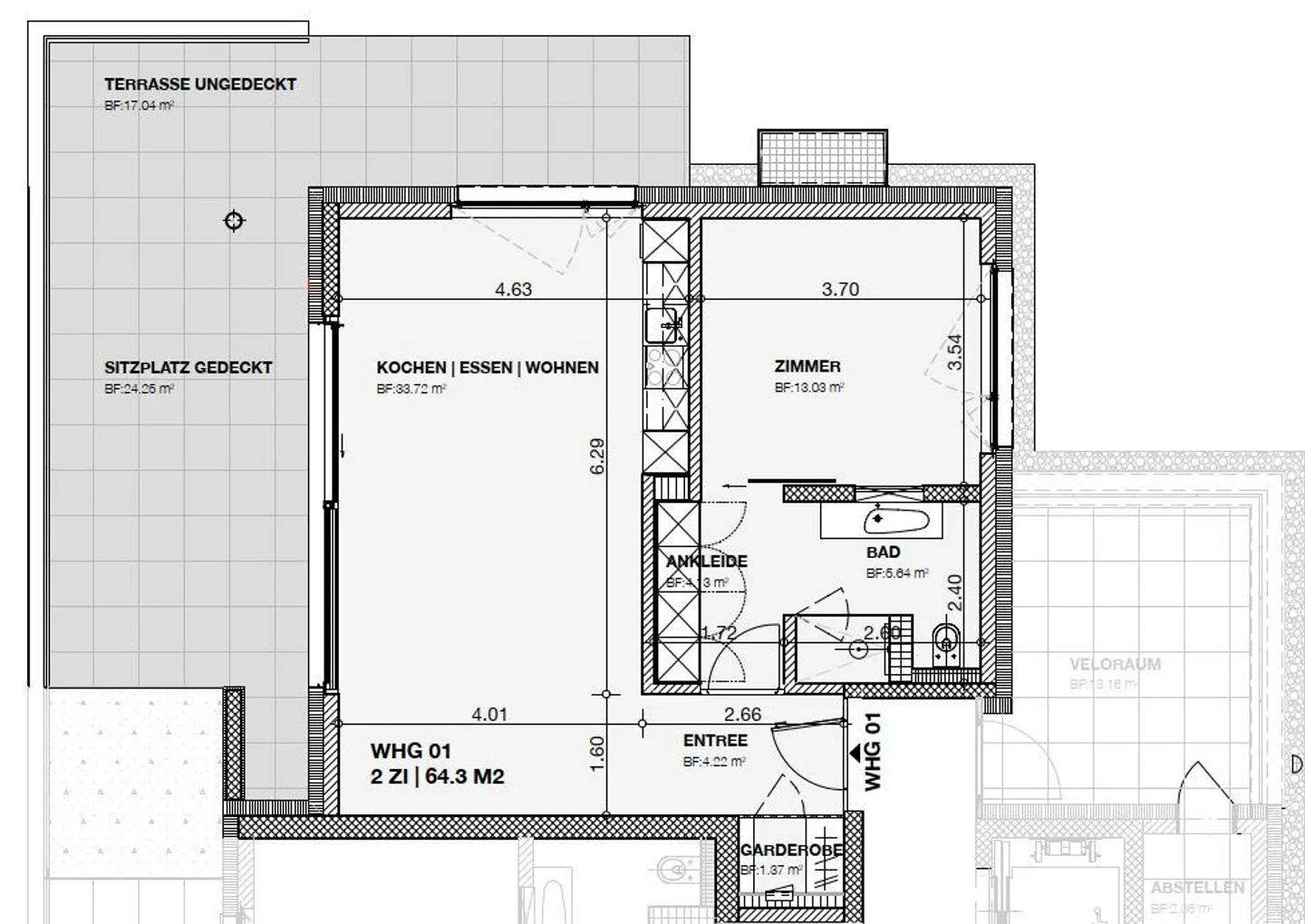 Moderne 2.5-Zimmerwohnung in Zug - Foto 8 di 9