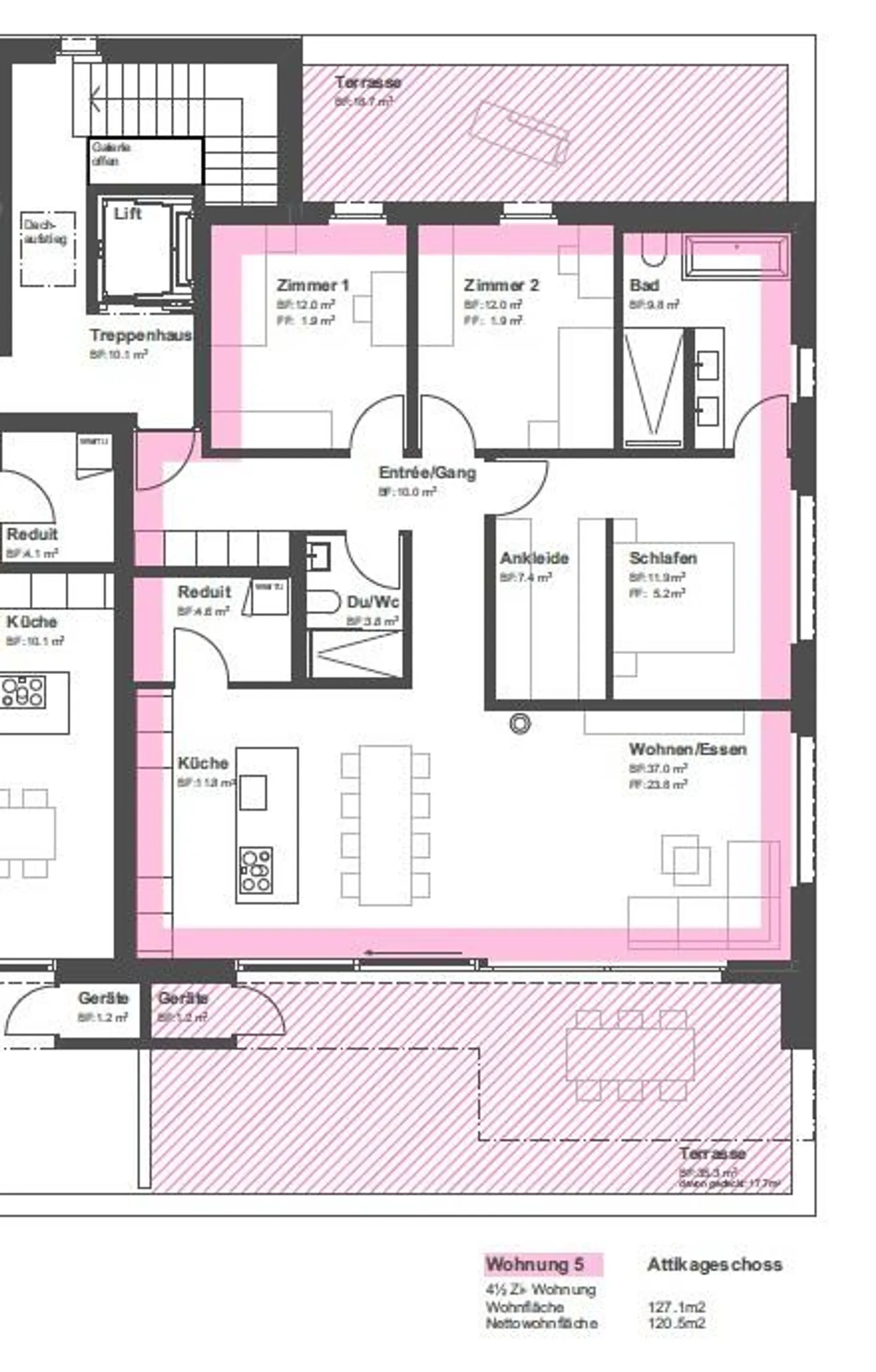 Appartement en attique moderne de 4,5 pièces - Photo 5 sur 6