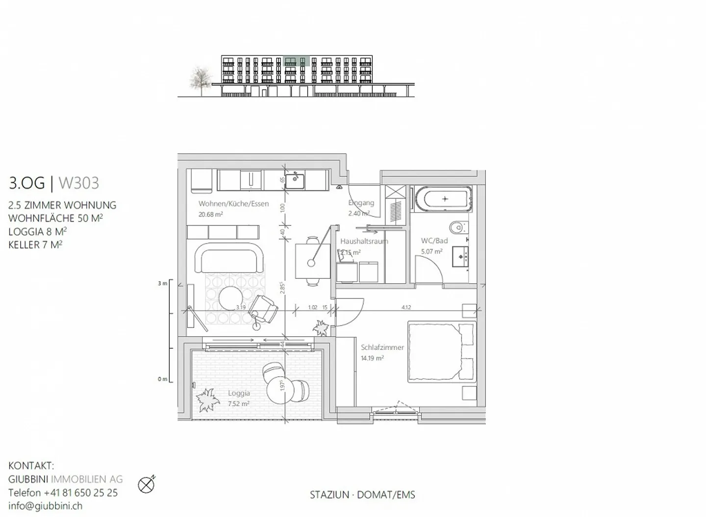 W303 | Appartamento nuovo attraente di 2,5 stanze con il massimo comfort vicino alla stazione - Foto 5 di 7
