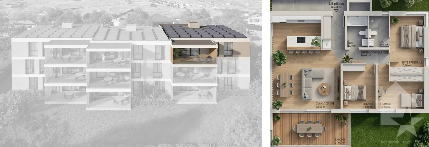 4,5-Zimmer-Wohnung - Lot C3 - Die Gärten von Plan-Conthey - Foto 12 von 12