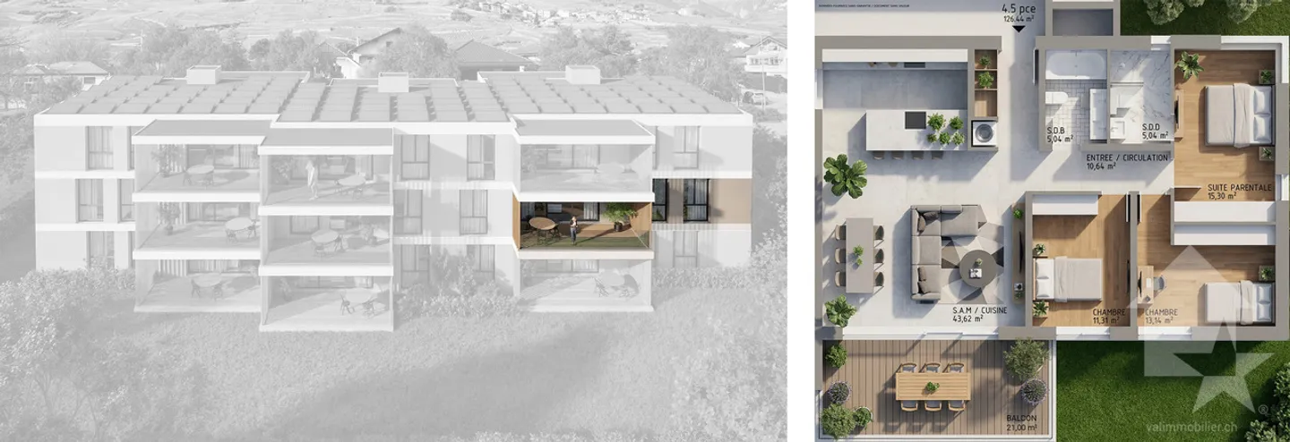 4.5 Zimmer Wohnung - Los C2 - Les jardins de Plan-Conthey - Foto 12 von 12