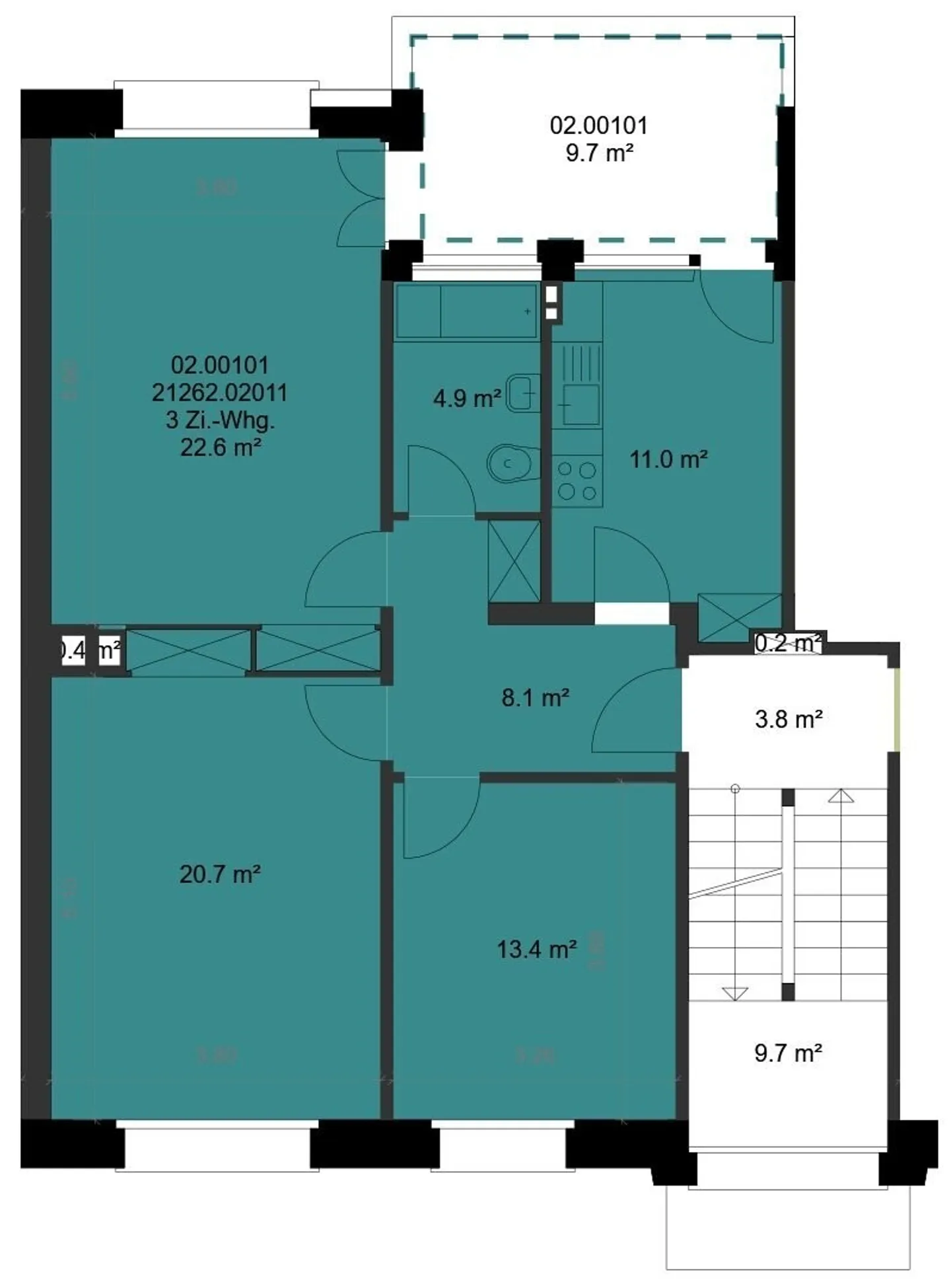 3-room apartment of 81 m² on the 2nd floor - Photo 11 of 11