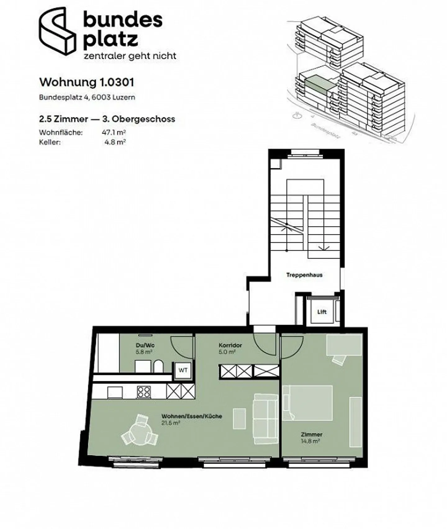 Appartement exclusif de 2,5 pièces avec vue au Bundesplatz de Lucerne - Photo 7 sur 7