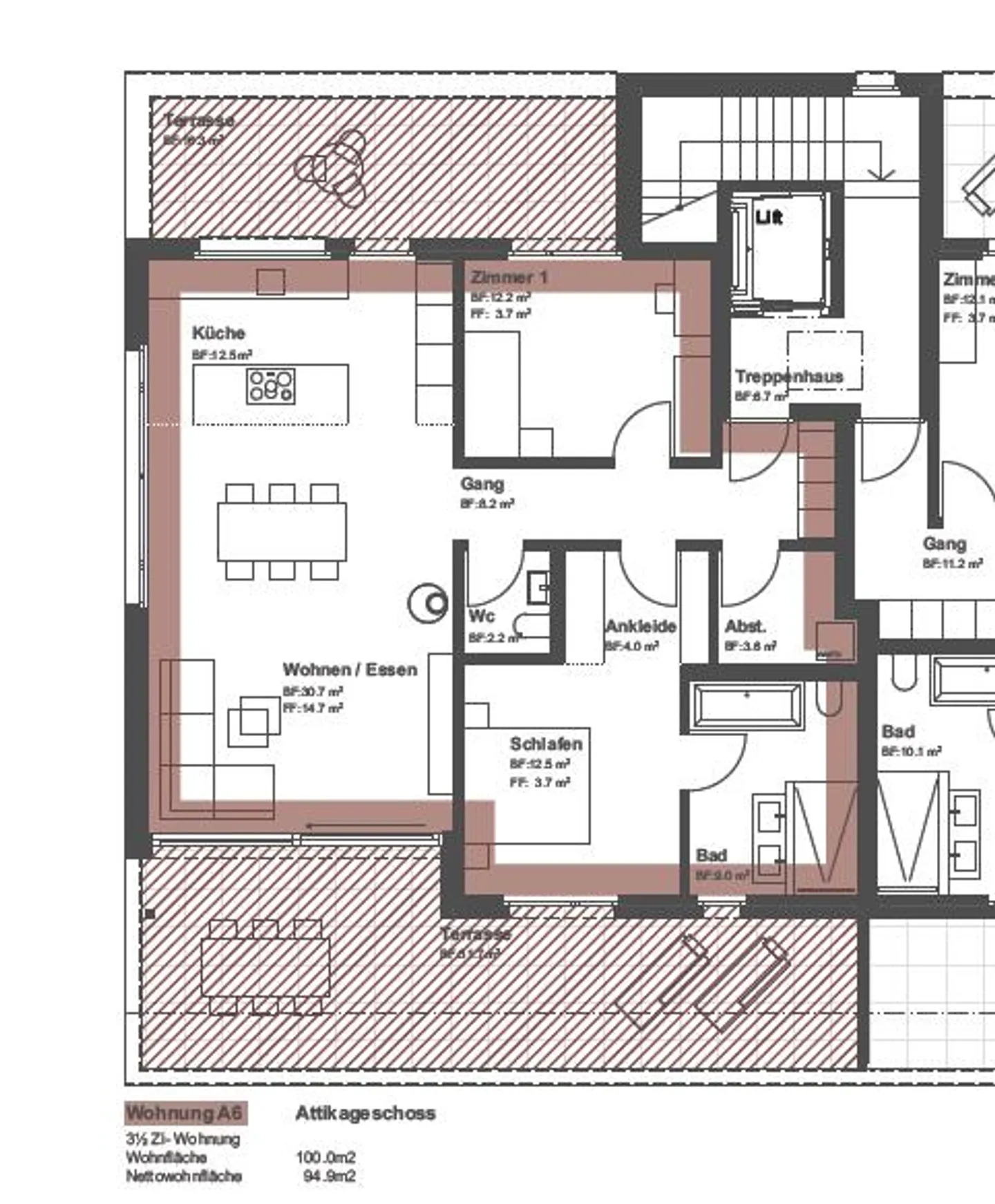 Appartement en attique de 3,5 pièces - Photo 6 sur 8