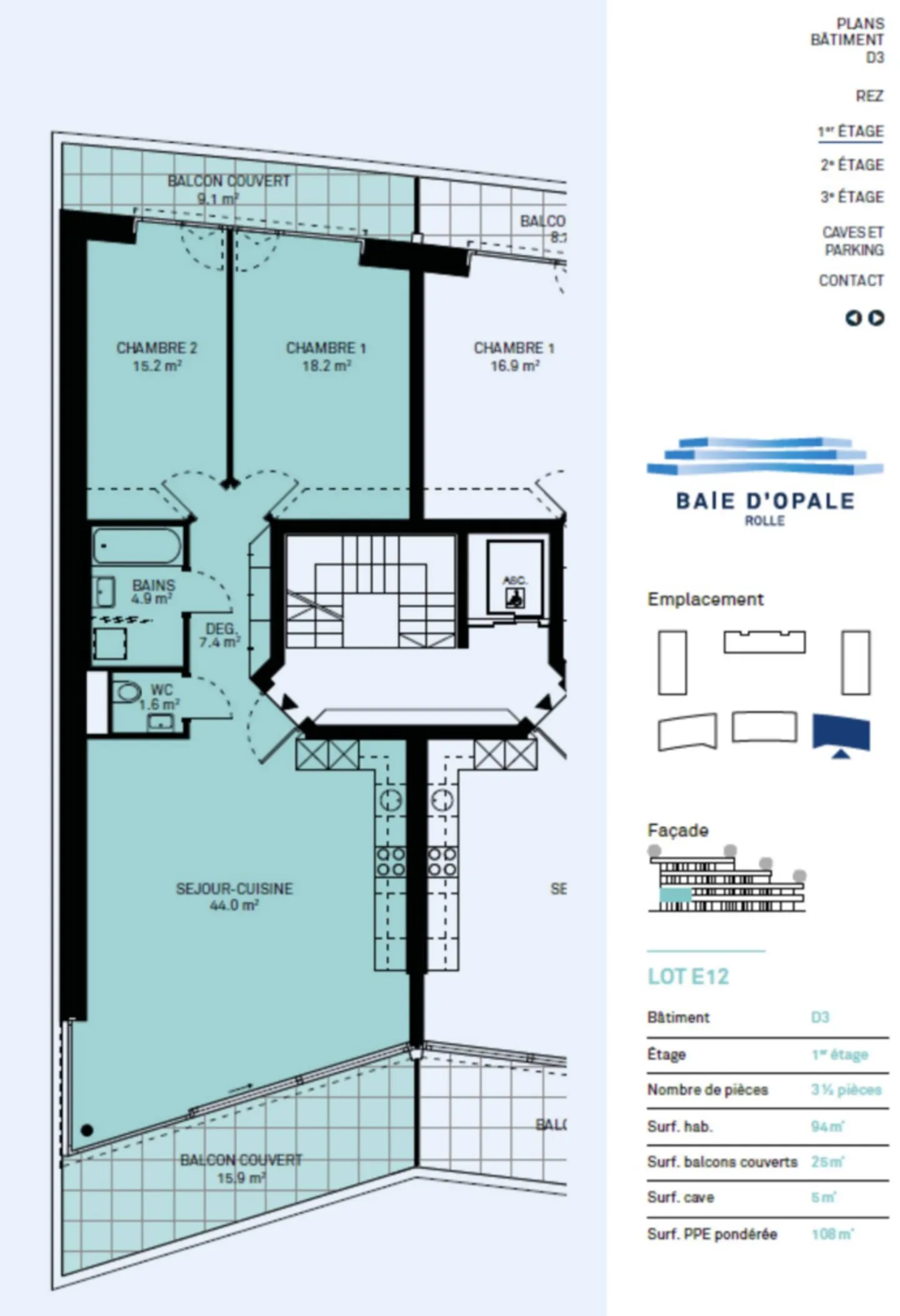 Neues 3,5-Zimmer-Apartment mit zwei Balkonen - Blick auf den Genfersee - Foto 4 von 5