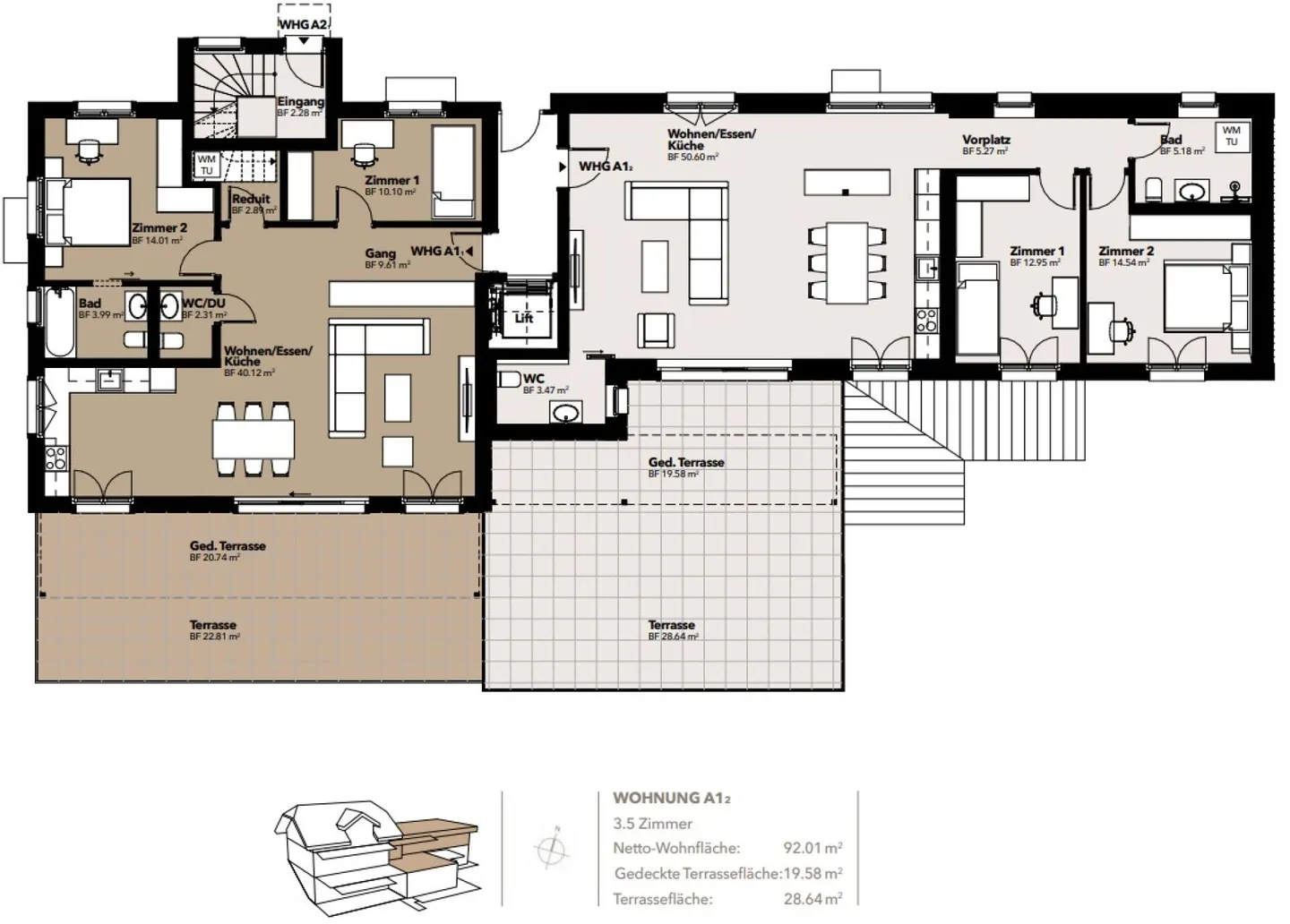 Modernes 3.5-Zimmer-Apartment mit Terrasse - Foto 10 von 12