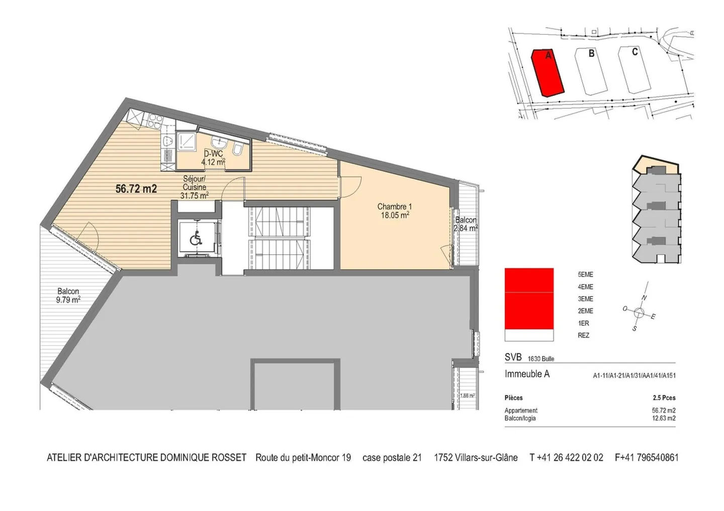 Lumineux 2.5 pièce de 56 m2 - Foto 5 von 8