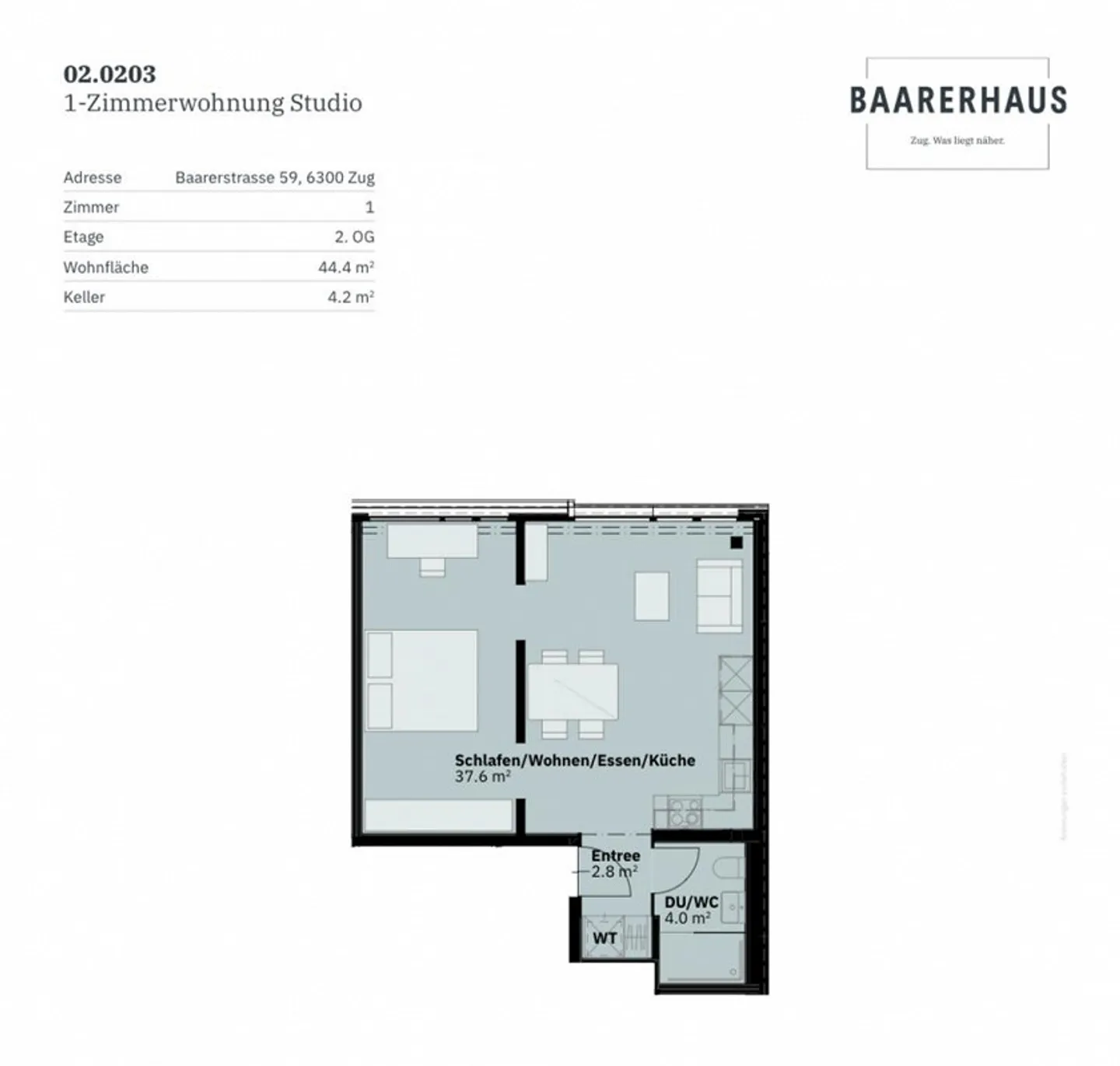 Appartement studio moderne à louer pour la première fois dans le projet de construction "Baarer Haus" - Photo 4 sur 4