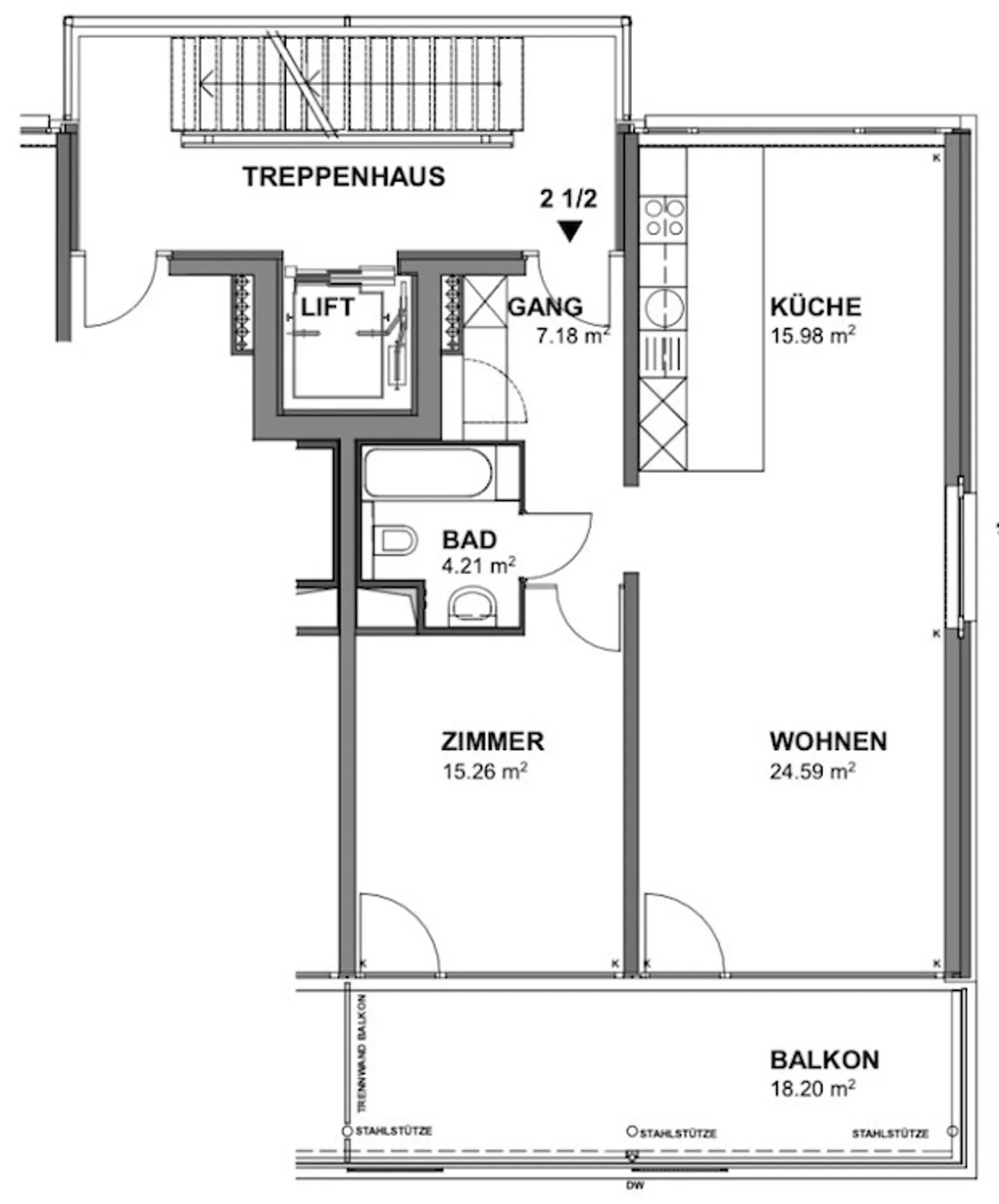 Möblierte Wohnung in Zürich, Kreis 9 - Foto 2 von 5
