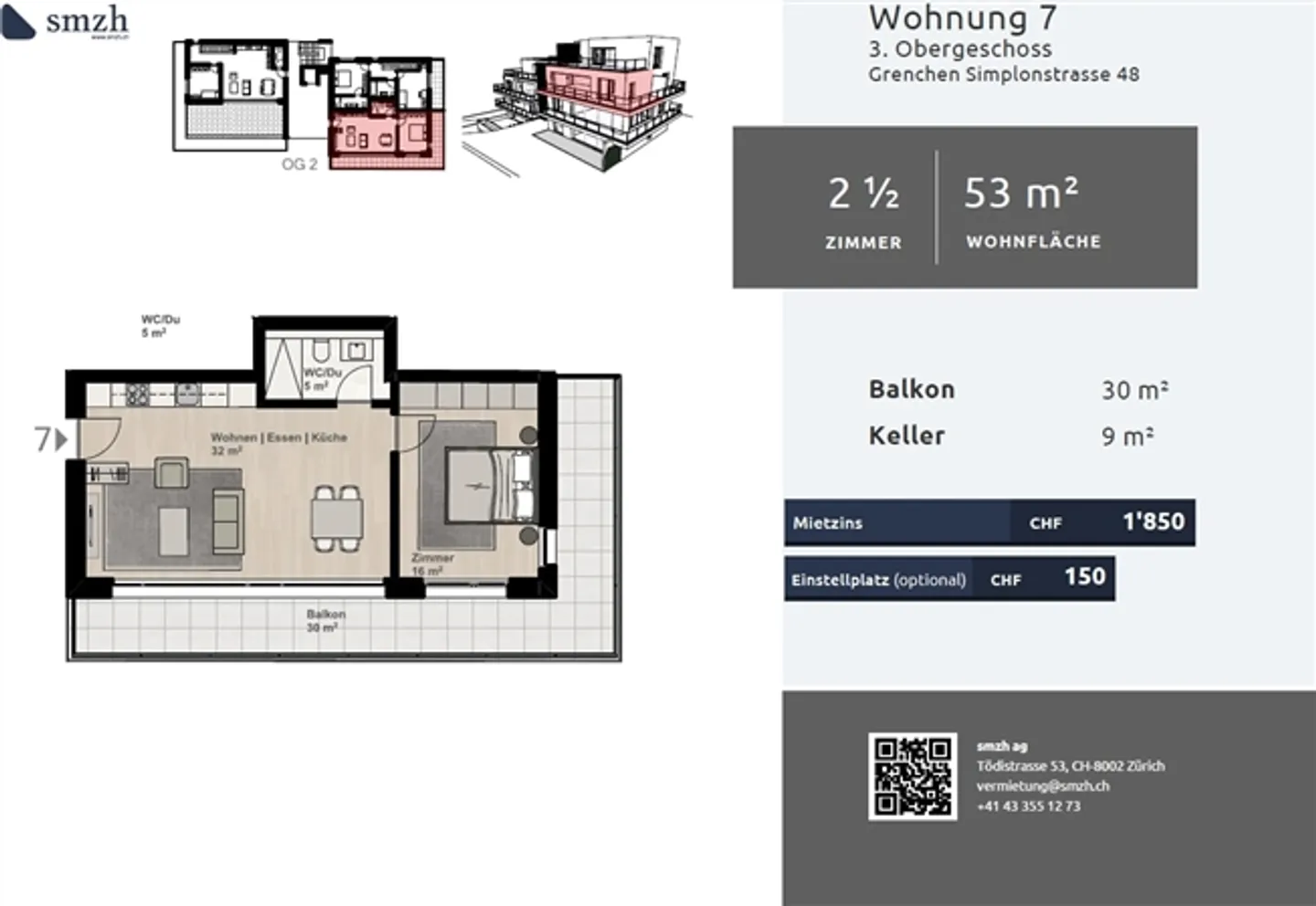 Appartement de 2,5 pièces en ville avec grand balcon à Grenchen - Photo 2 sur 12