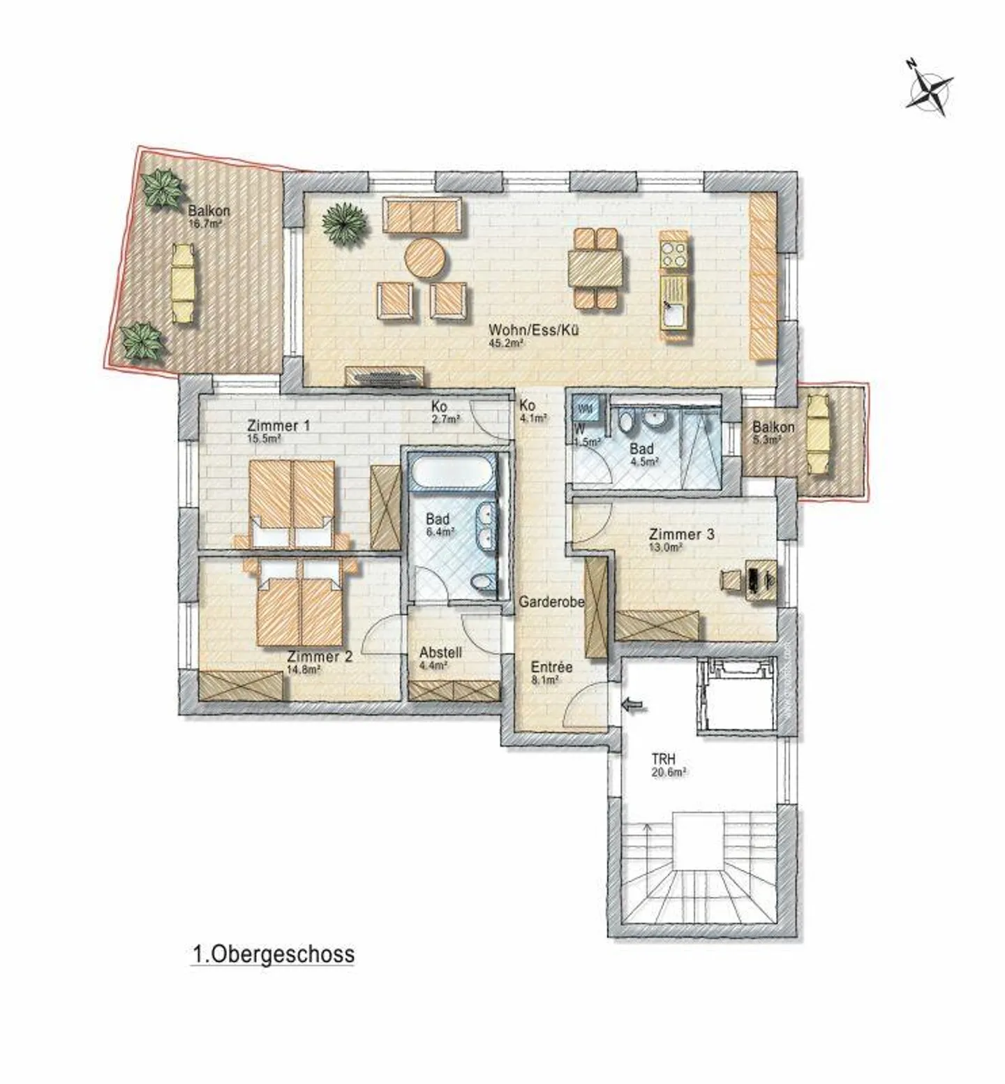 Modernes Apartment mit sonnigem Balkon - Foto 9 von 9