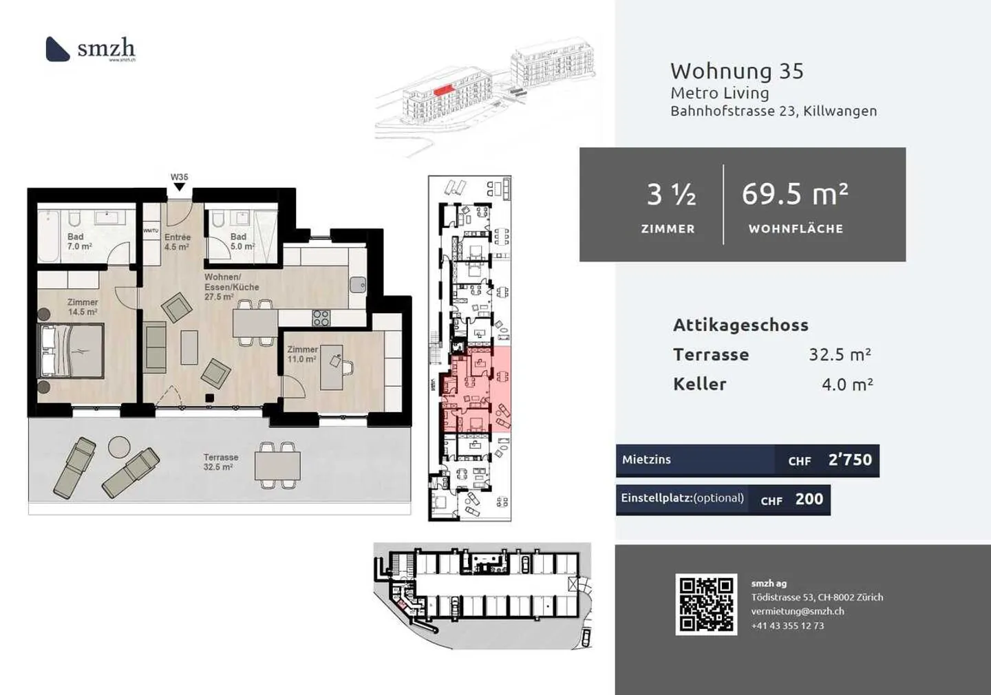 Appartamento attico 3.5 locali con grande terrazza in affitto a Killwangen - Foto 1 di 10