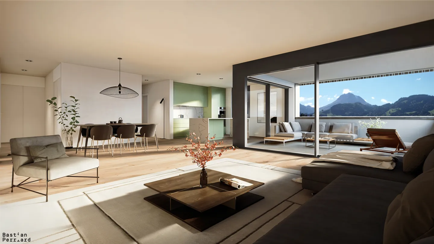 Très grand 4.5 de standing, loggia, vue imprenable sur la Gruyère - Photo 1 sur 4