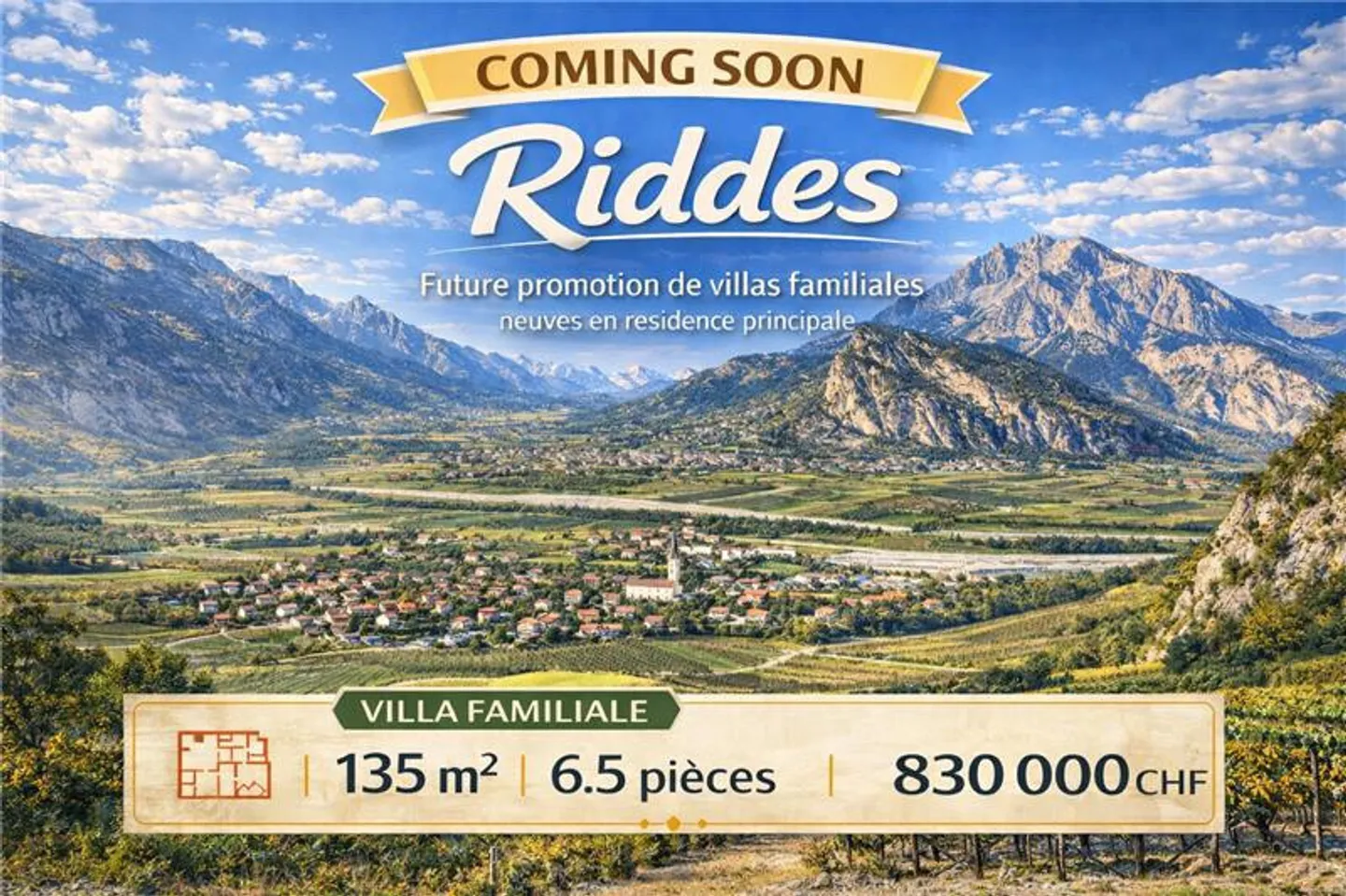 RIDDES – Familienhäuser NEU – 6,5 Zimmer – 135 m2 – ab CHF 830'000.- - Photo 1 of 1