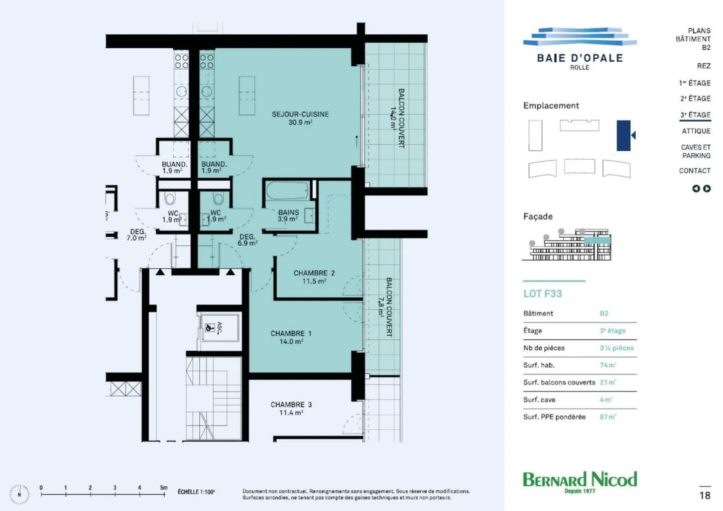 Schöne 3,5-Zimmer-Wohnung im 3. Stock mit überdachten Balkonen, Ost-Ausrichtung - Foto 2 von 7