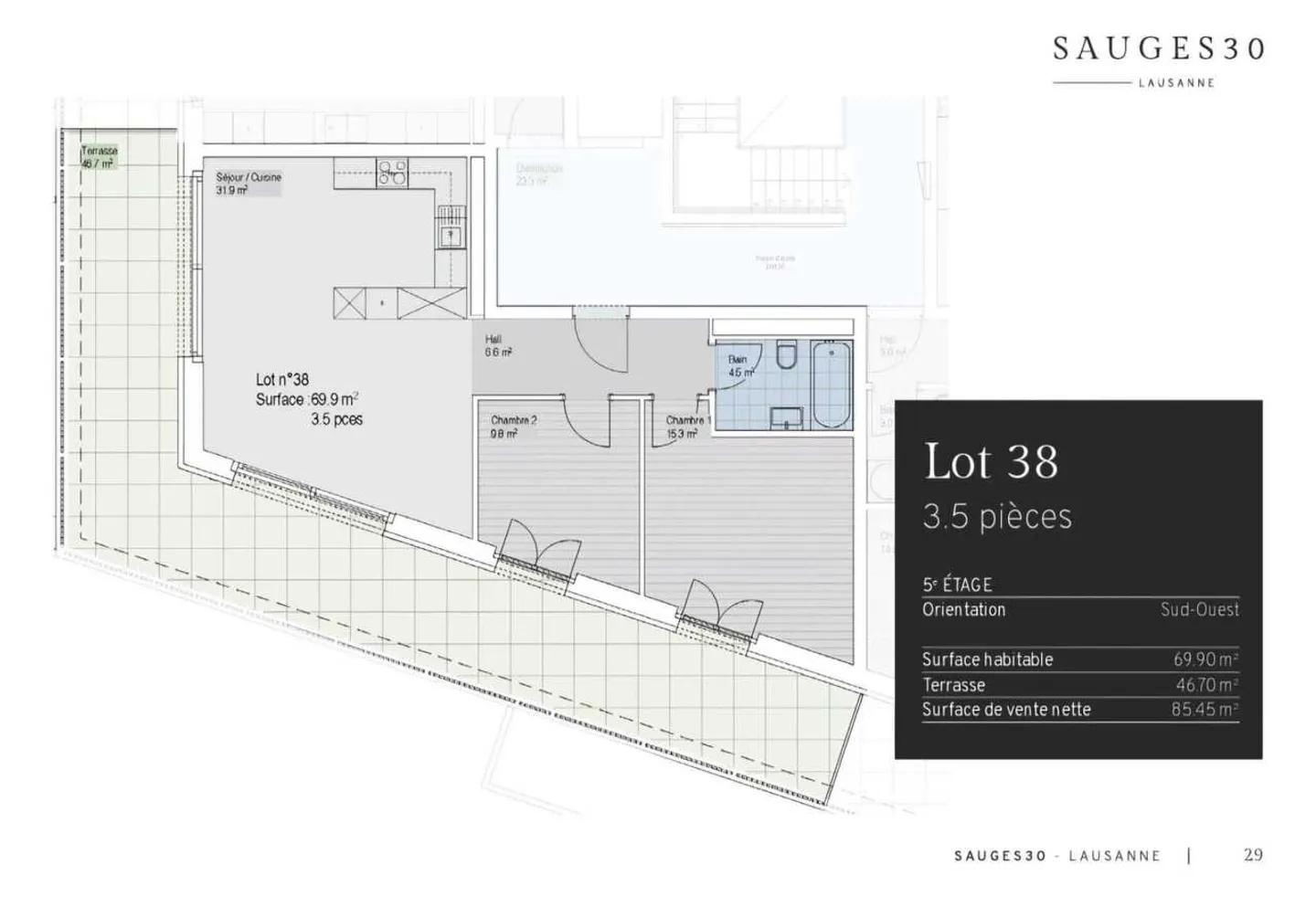 À louer - Appartement penthouse neuf de 70m2 + terrasse de 47m2 - Photo 2 sur 3