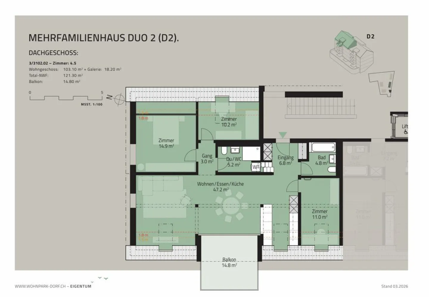 WOHNPARK DORF - Attico di 4,5 locali - Foto 4 di 8