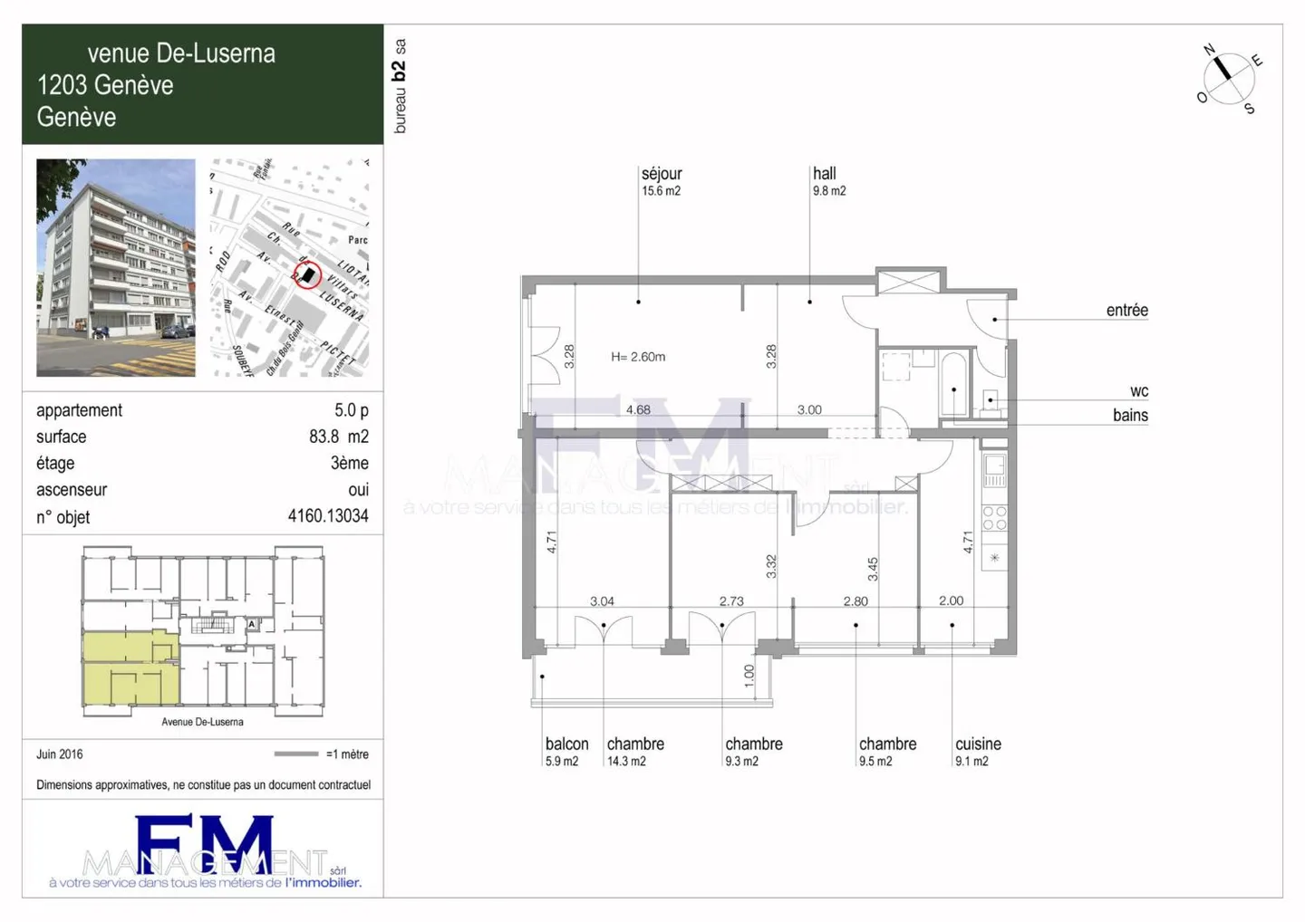 Avenue De-Luserna - 5 rooms of approx. 84 m² on the 3rd floor - Photo 2 of 2