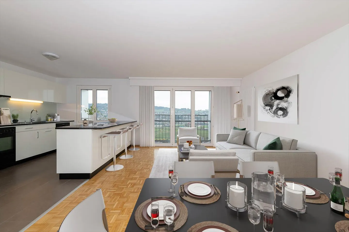 Attention gratuit! Belle appartement de 3 pièces avec vue - Photo 1 sur 6