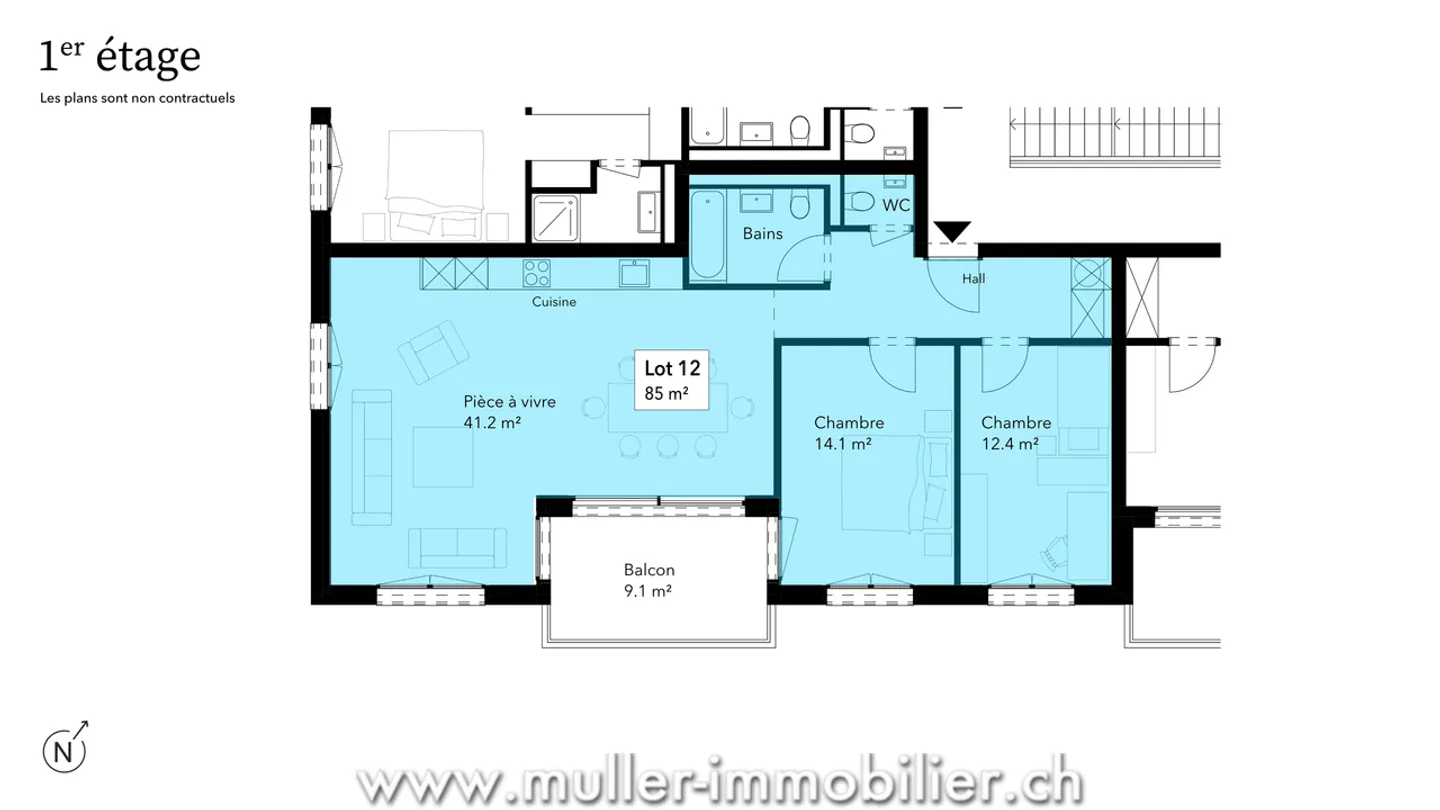 Charmant appartement 3,5 pièces - Photo 9 sur 12