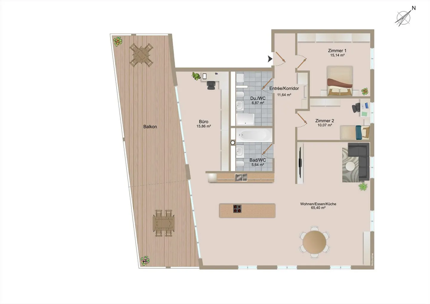 Modernes Apartment mit grosser Terrasse - Foto 5 von 5