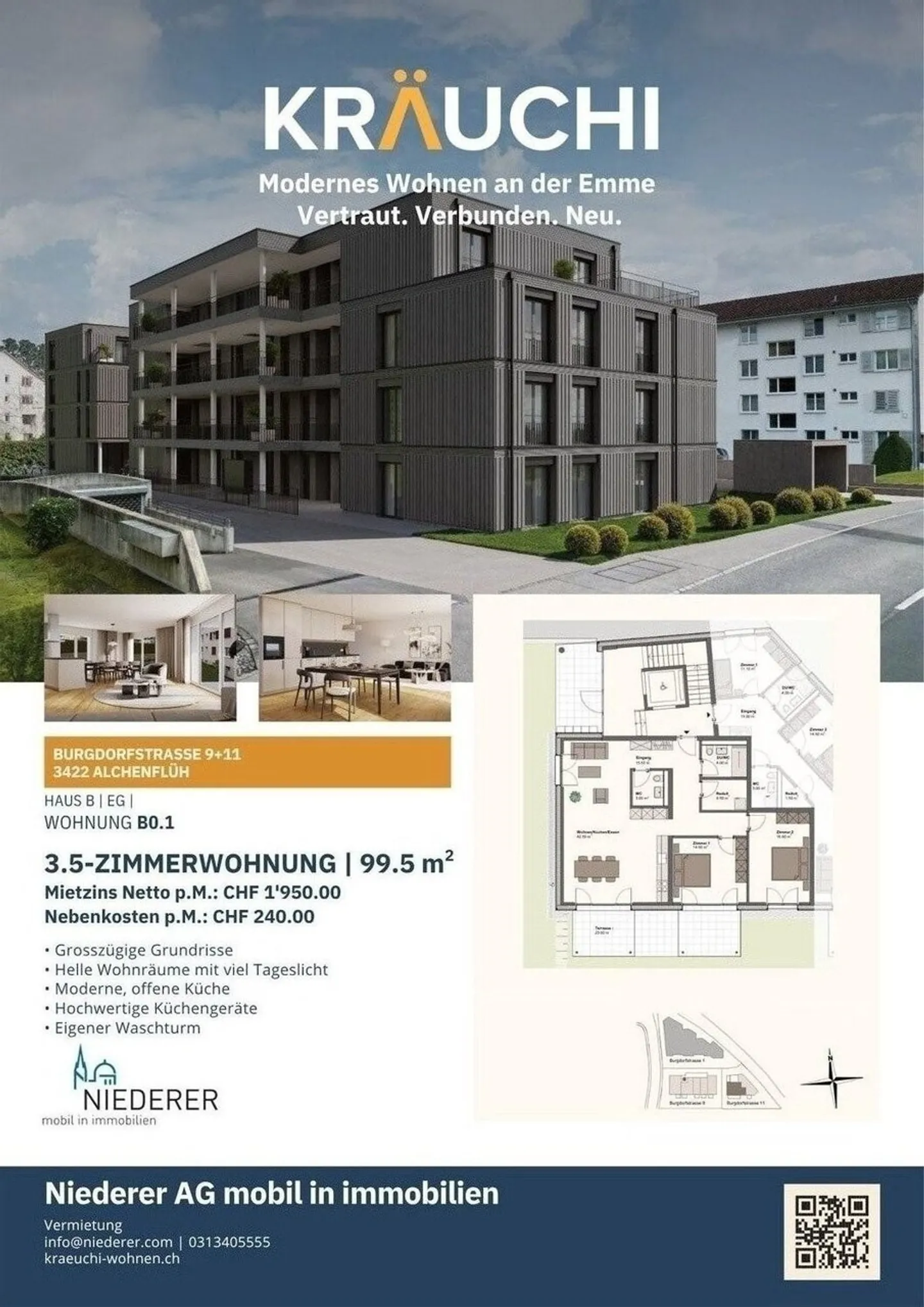 Modernes 3.5-Zimmer-Apartment mit Terrasse - Foto 1 von 5