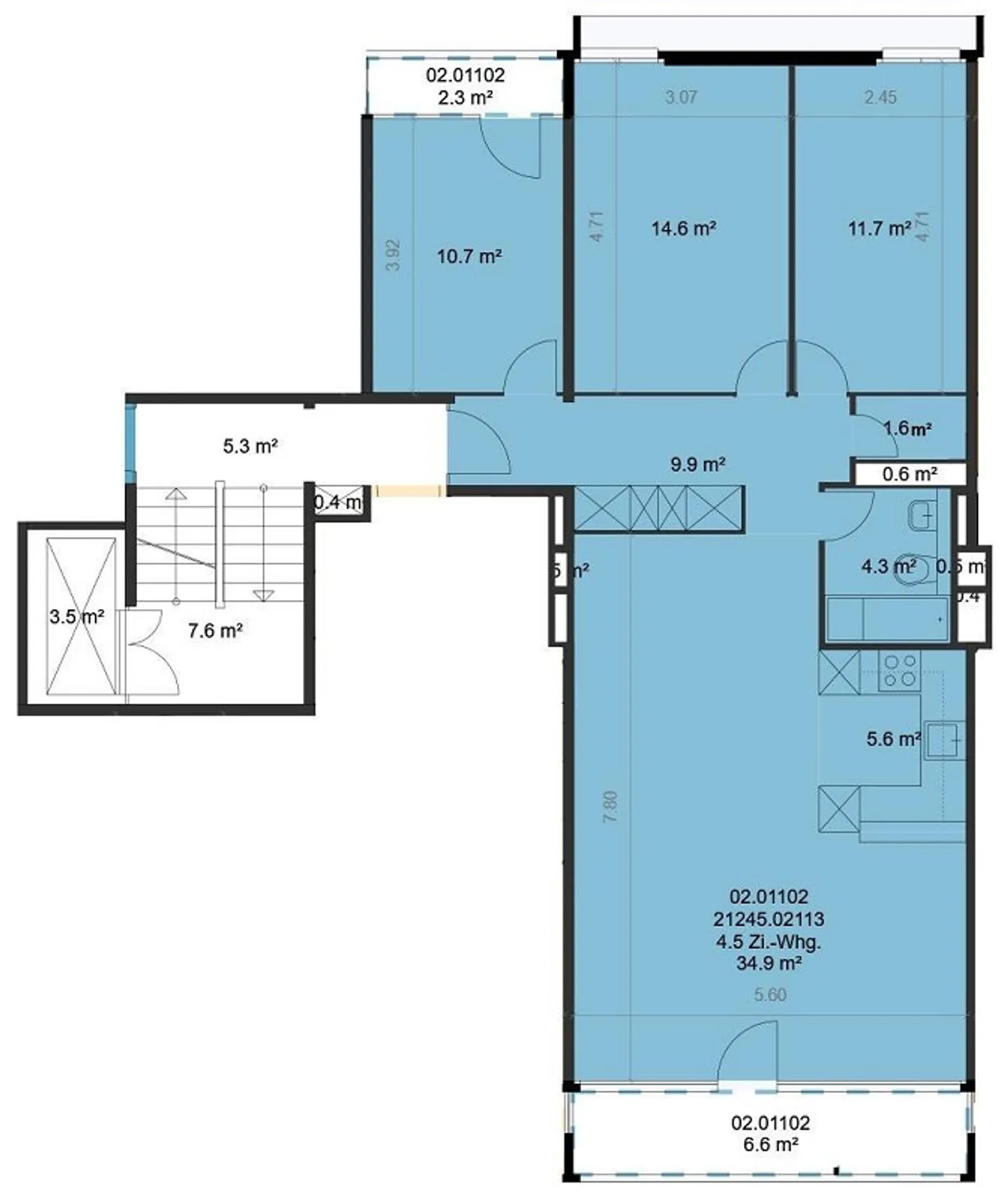 4.5-ZW at 93 m² on the 6th floor - Photo 10 of 10