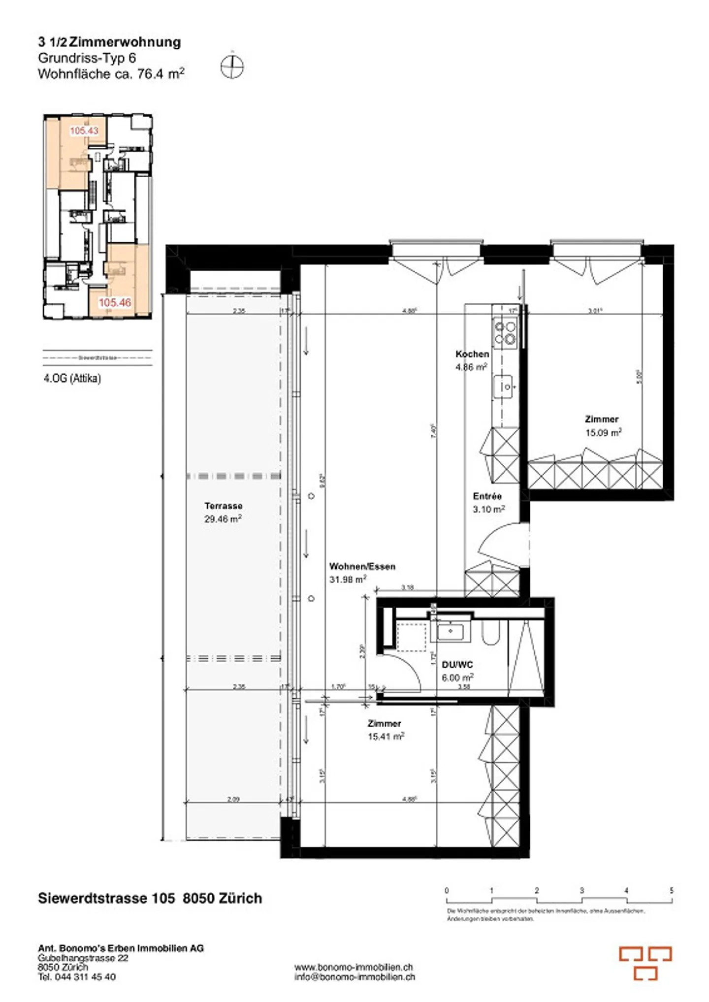 Attractive 3.5-room penthouse apartment with large terrace - Photo 9 of 9